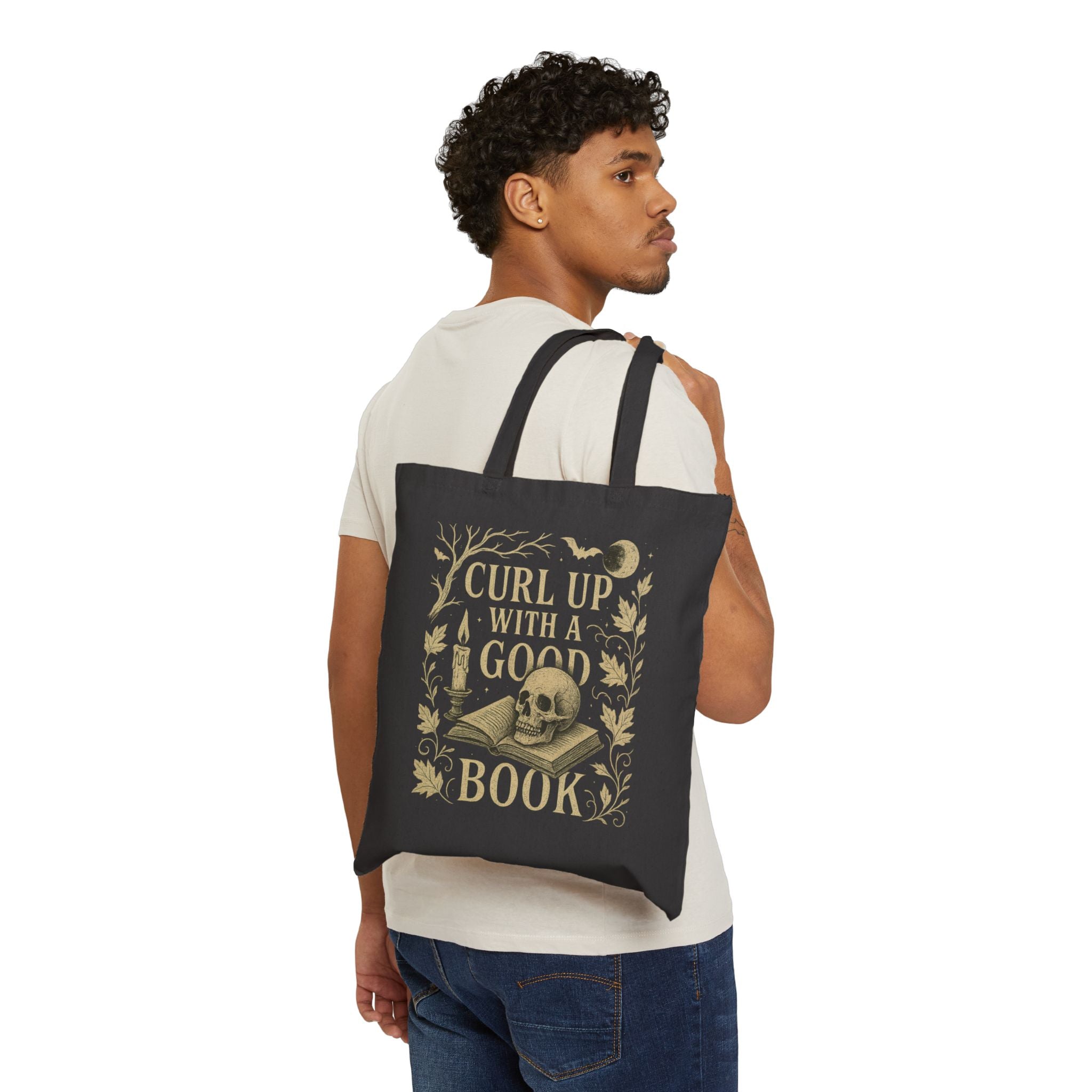 Vintage Gothic Book Lover Tote Bag – Skull & Candle Cotton Canvas Bag for Readers, Library & Gifts