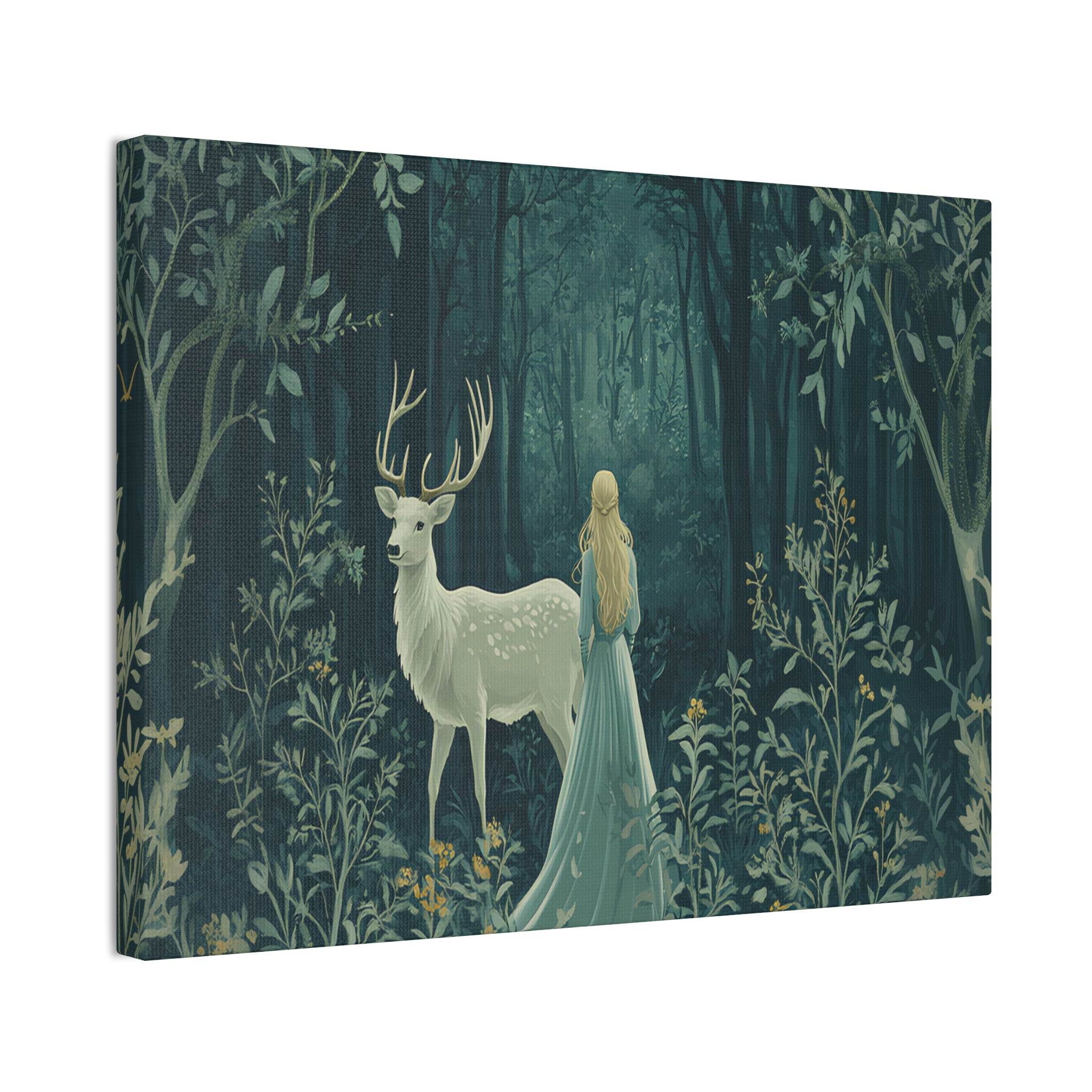 Enchanted Forest Stag & Maiden Canvas Wall Art Mystical Woodland Nature Lover Home Décor