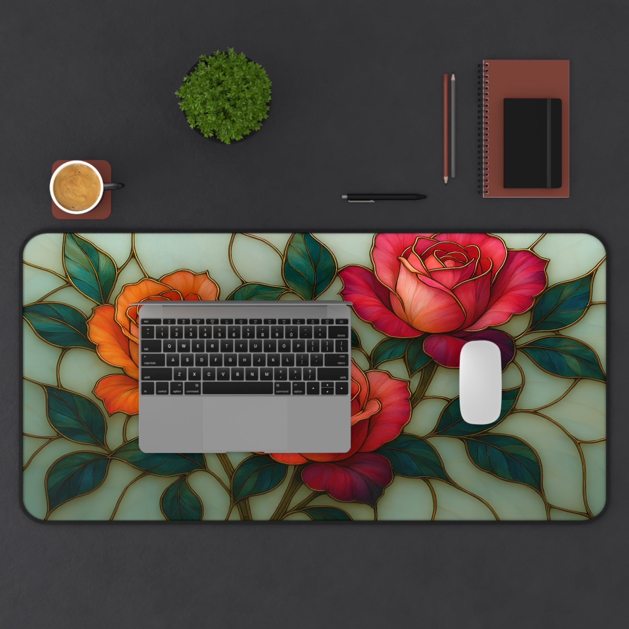 artistic computer mouse pad with roses, floral office desk mat protector