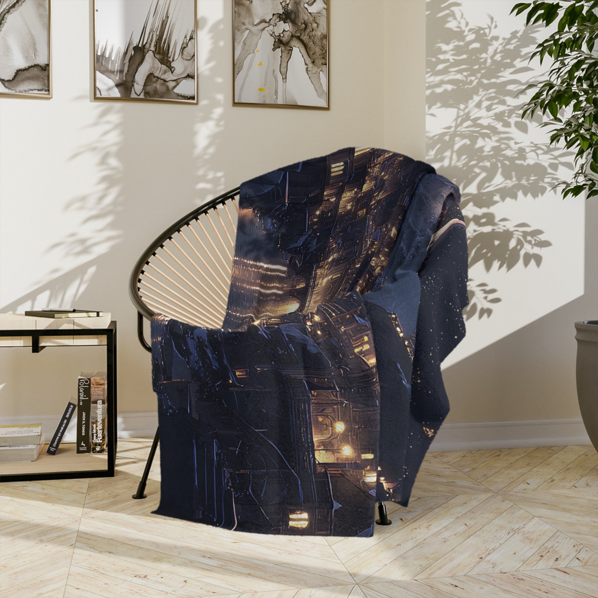 starry sky blanket perfect for cozy winter evenings, luminous city of starlight inspired throw blanket design, aesthetic mountain night blanket for book lovers decor
