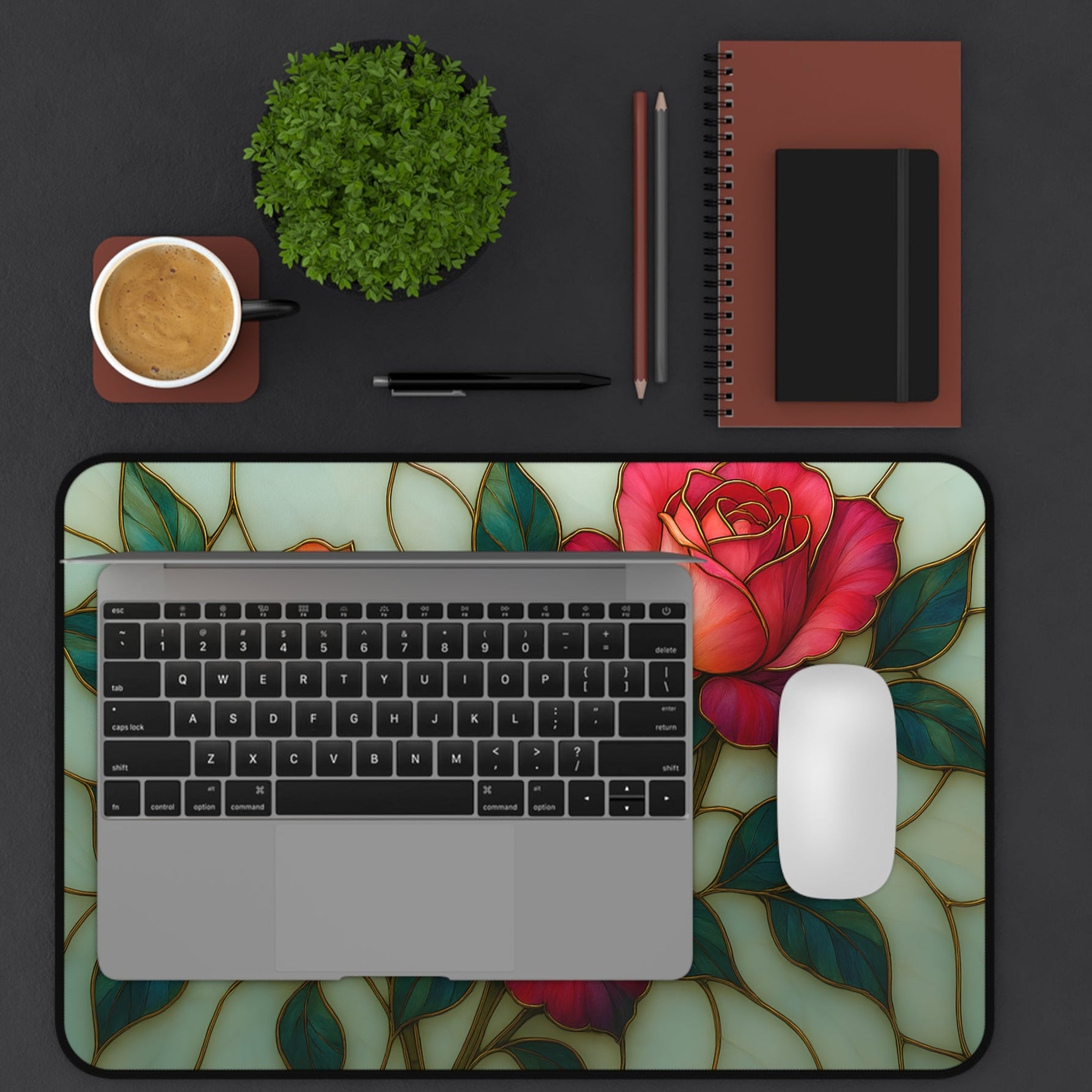 cottagecore floral desk accessory, colorful flower pattern desk mat