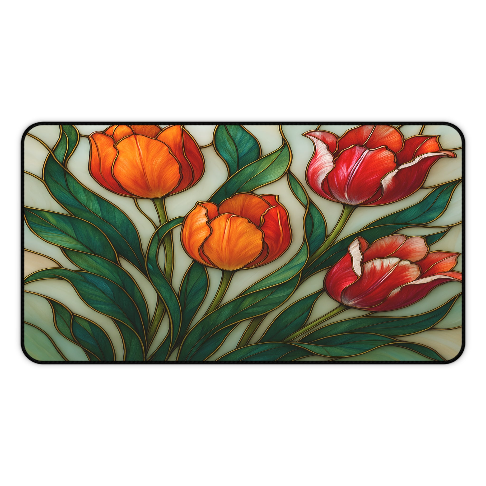 faux stained glass tulip mousepad, large floral office desk mat