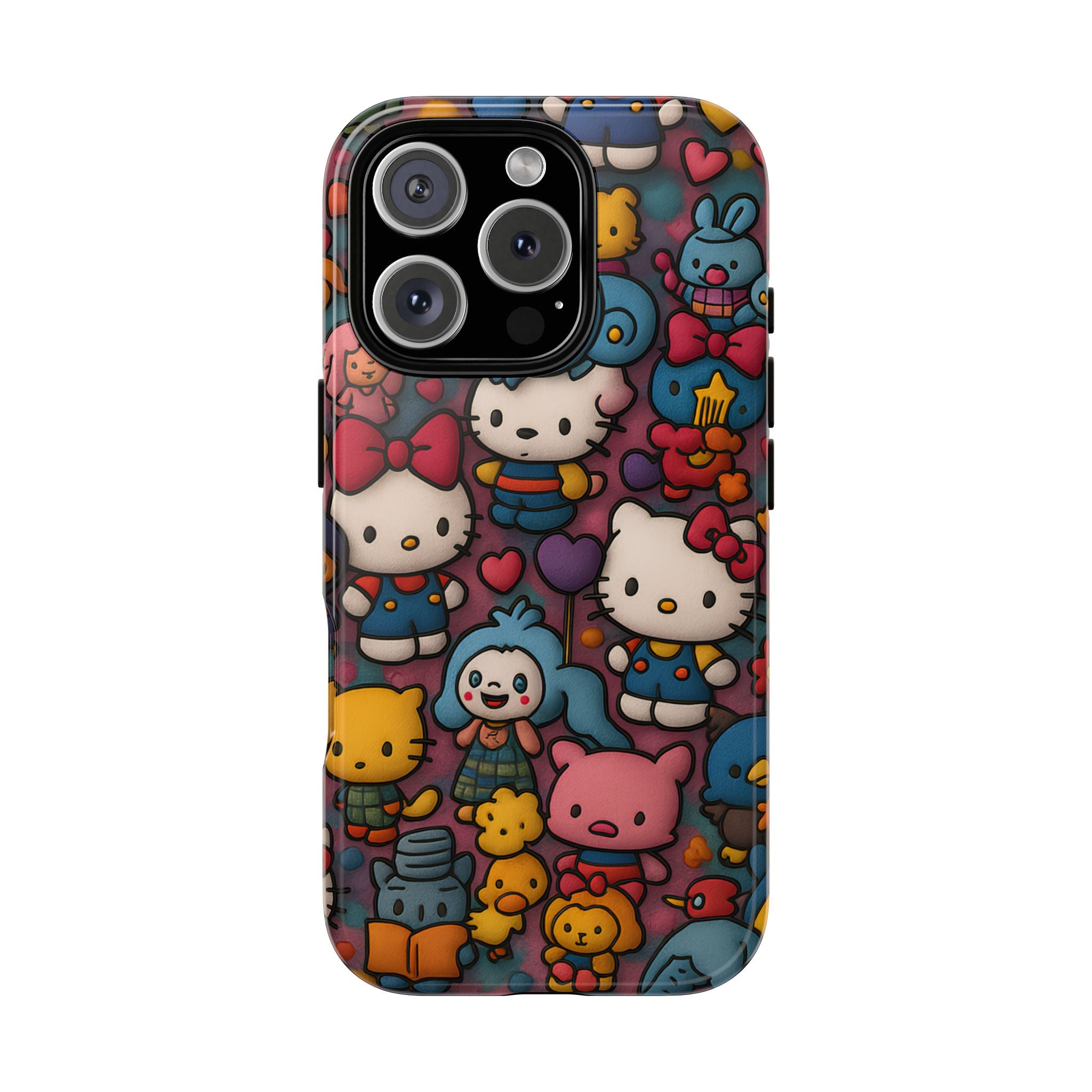 Cute Kawaii Cartoon Phone CaseColorful Hello Kitty Style Collage Cover for iPhone & Samsung