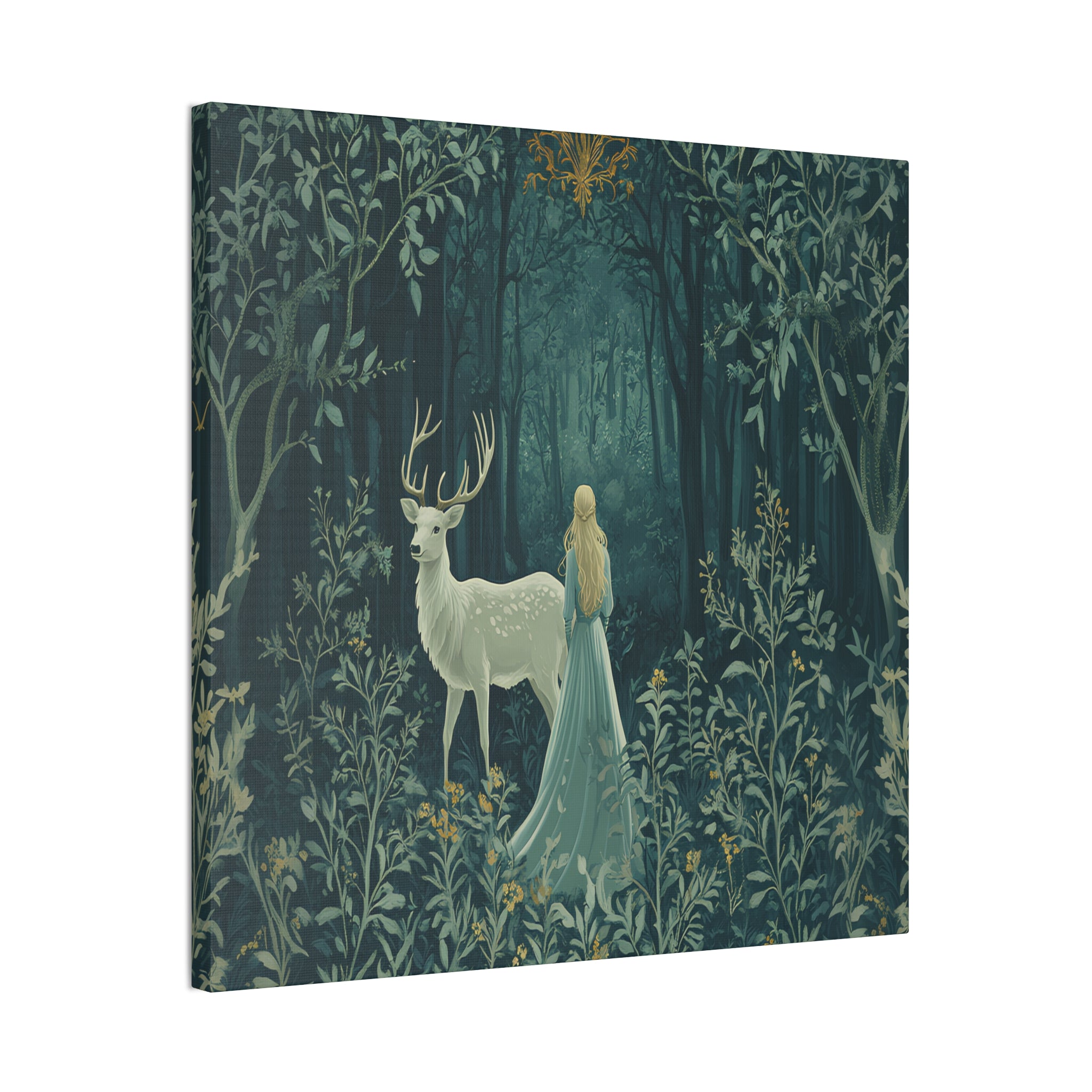 Enchanted Forest Stag & Maiden Canvas Wall Art Mystical Woodland Nature Lover Home Décor