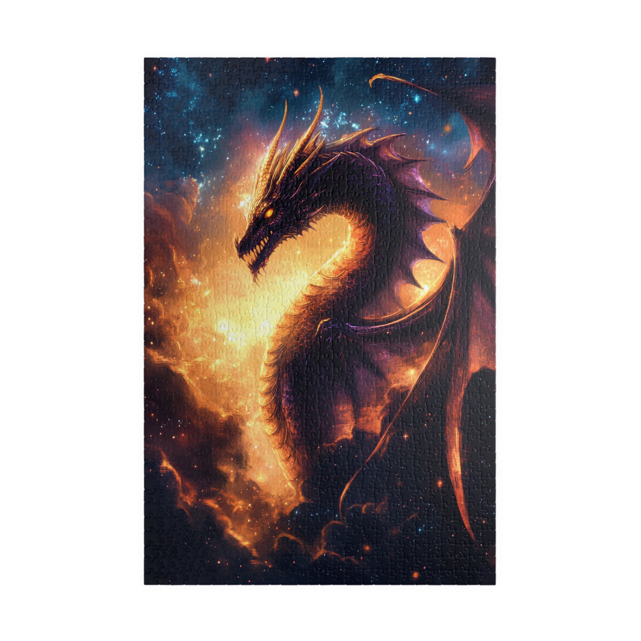 Fire Dragon Galaxy Puzzle Mystical Fantasy Jigsaw for Adults, Space Dragoncore Art Gift, Bookish Decor