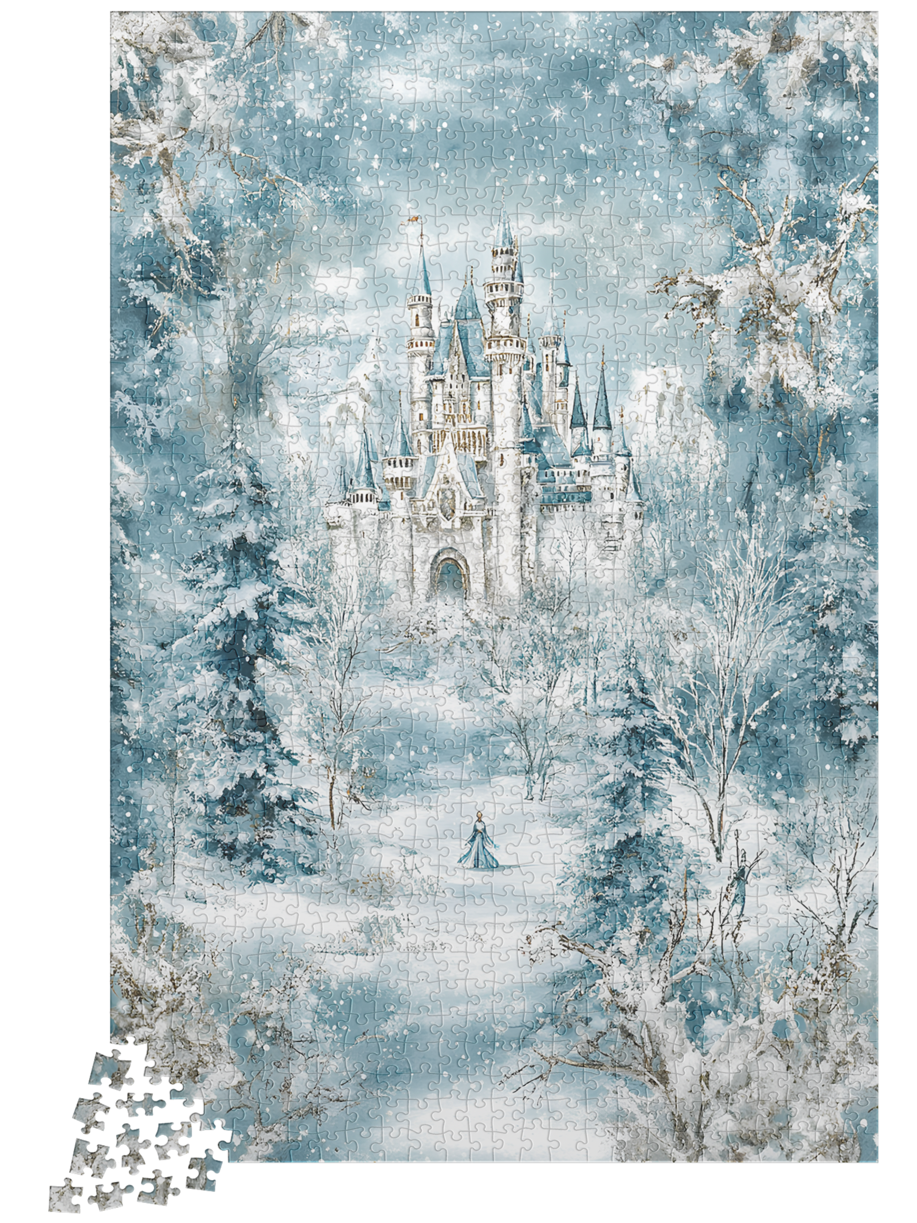 Winter Castle Puzzle – Snowy Fairytale Forest Jigsaw, Fantasy Art Gift for Adults