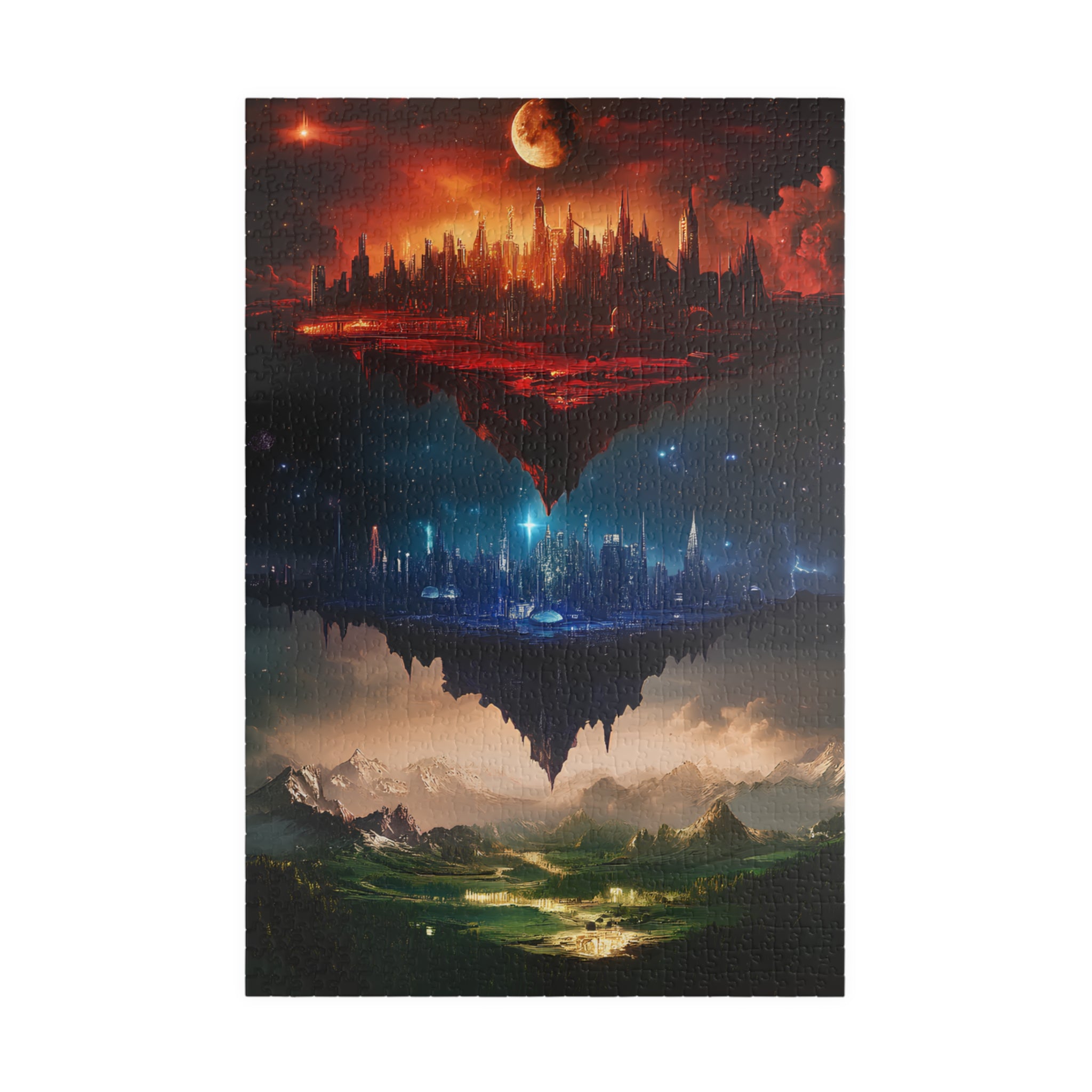 Floating Fantasy Worlds Jigsaw Puzzle Surreal Sky City & Mountain Landscape Art for Adults