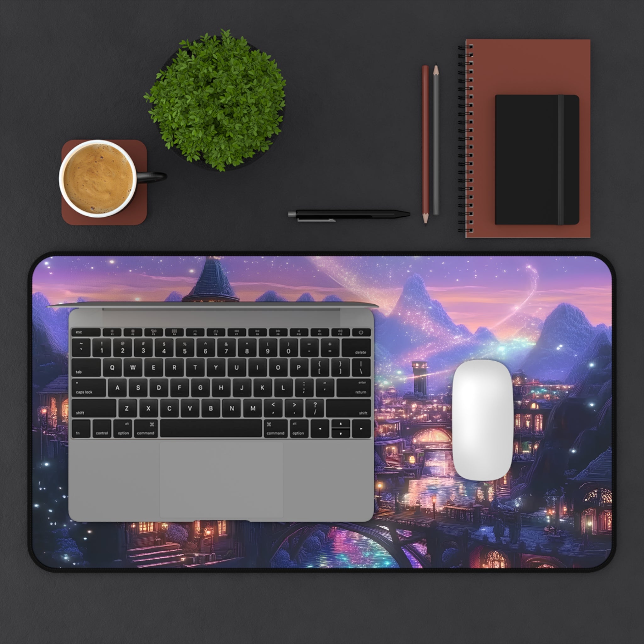 oversized rainbow fantasy desk mat with soft neoprene fabric top
