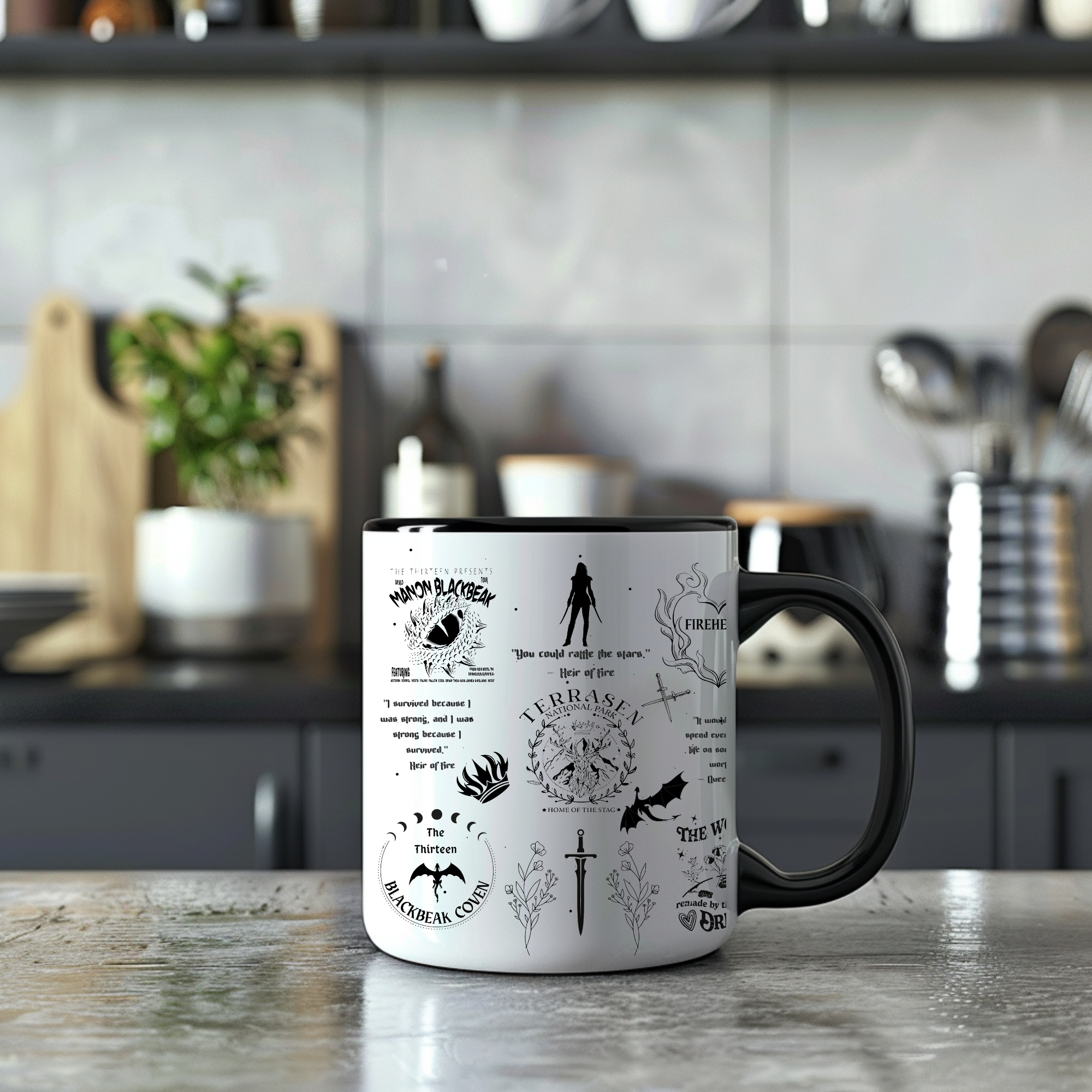 TOG Chaos Mug 15oz blk accent | Throne of Glass Mug for Book Lovers | Aelin Galathynius Fantasy Gift