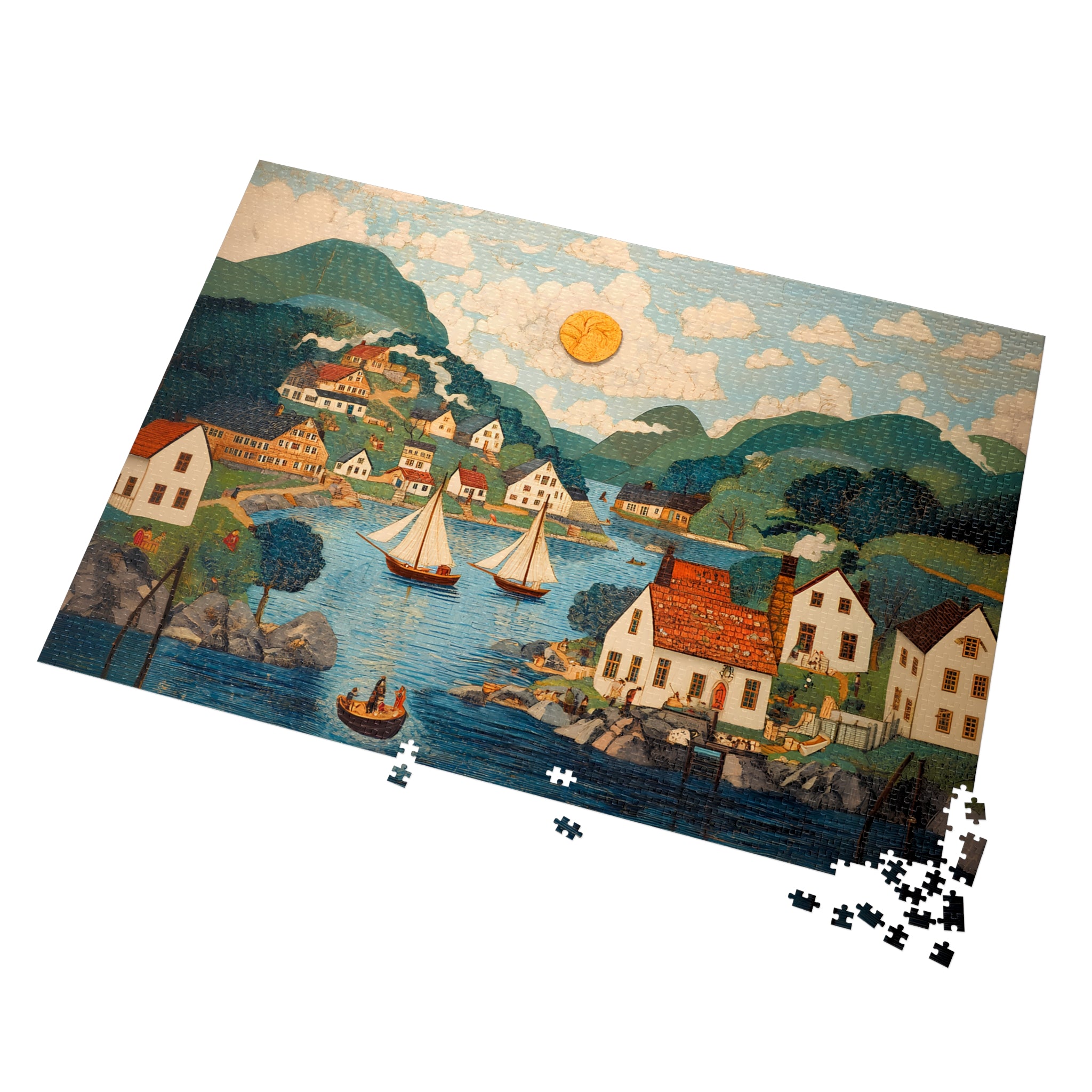 Norwegian Folk Art Puzzle | Nordic Village Jigsaw in William Morris Style | Cozy Scenic Gift for Her or Mom