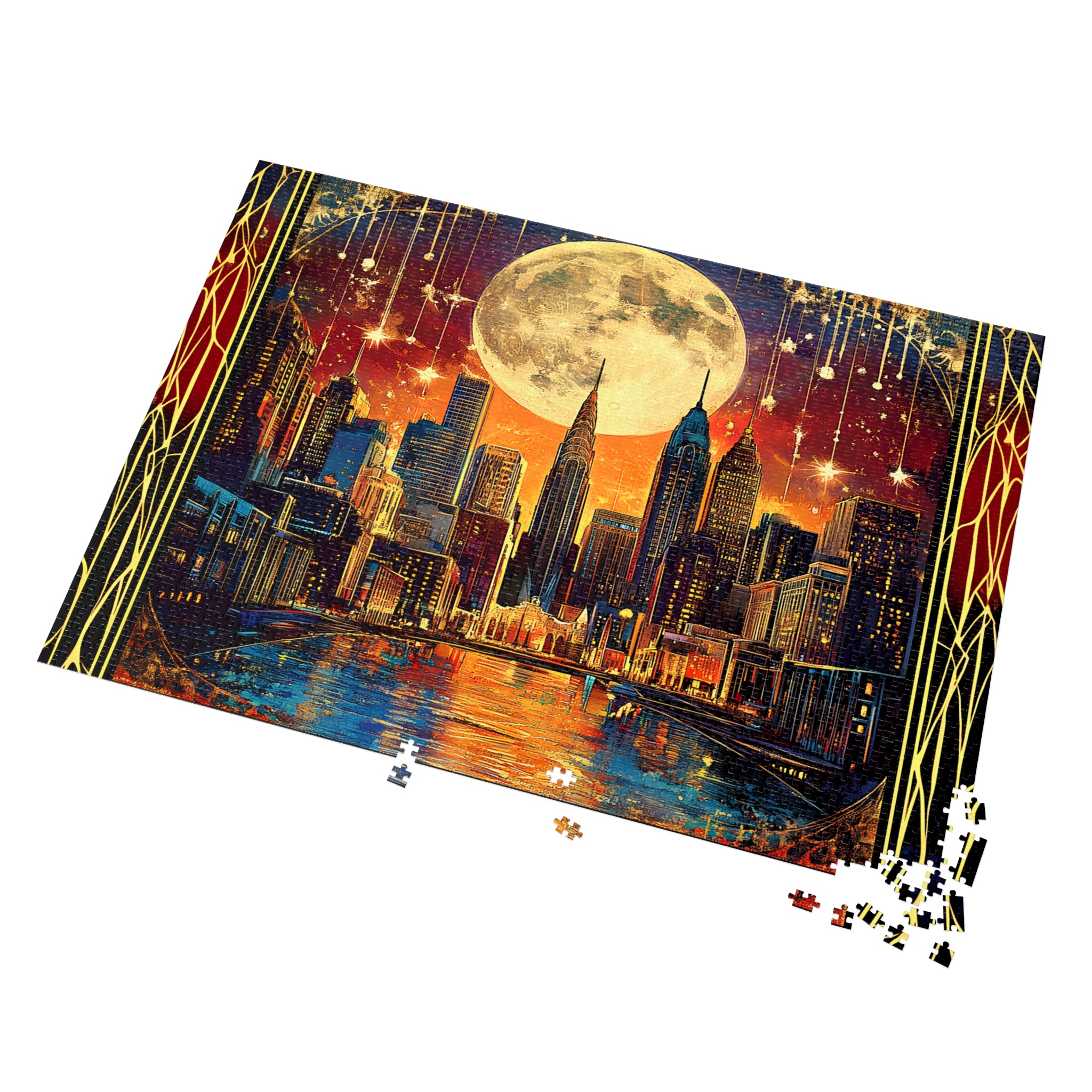 Midnight City Skyline Jigsaw Puzzle – Art Deco New York Puzzle Gift for Adults, Moonlit Wall Decor