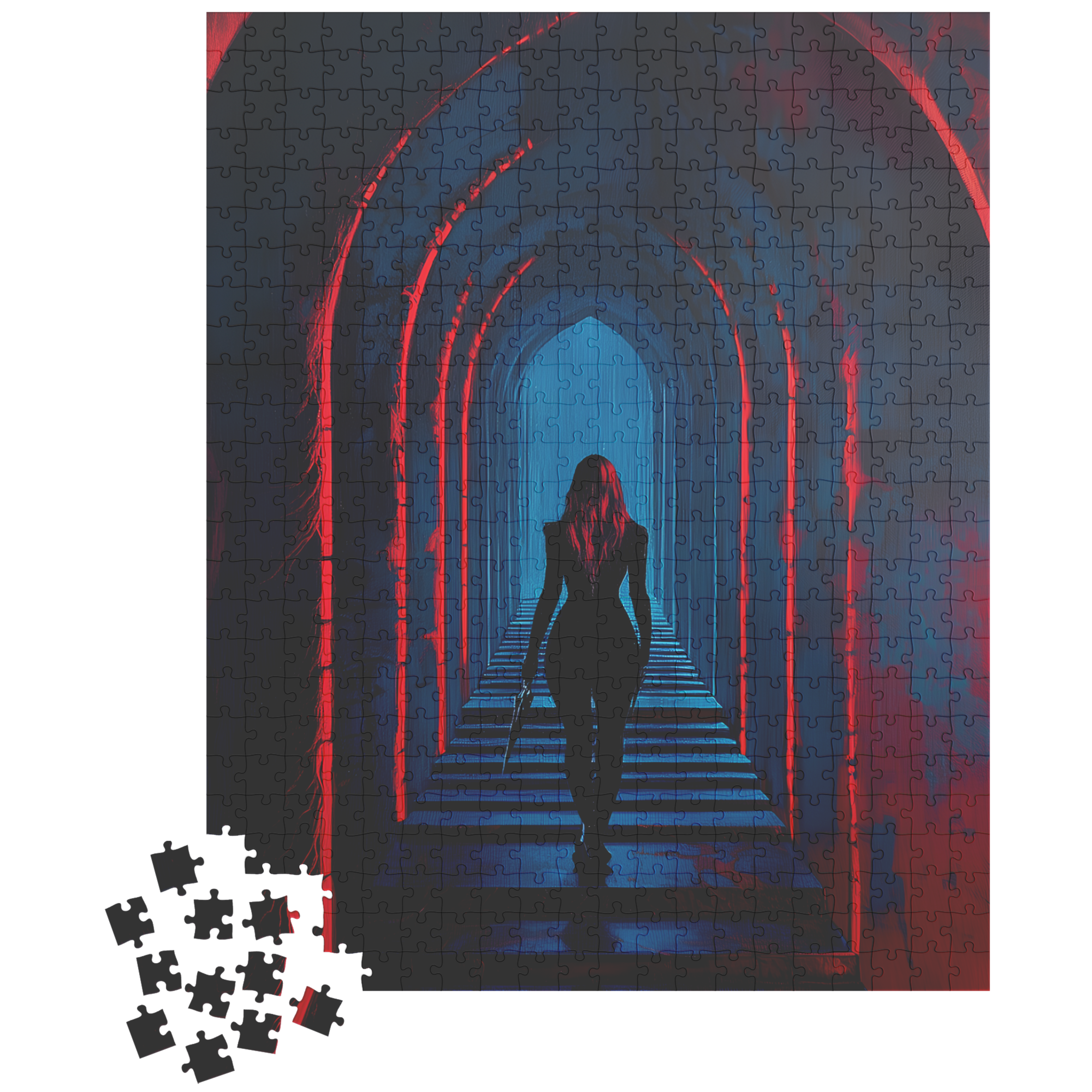 Mystery Woman Gothic Hallway Jigsaw Puzzle Dark Fantasy Aesthetic Puzzle for Adults & Gifts