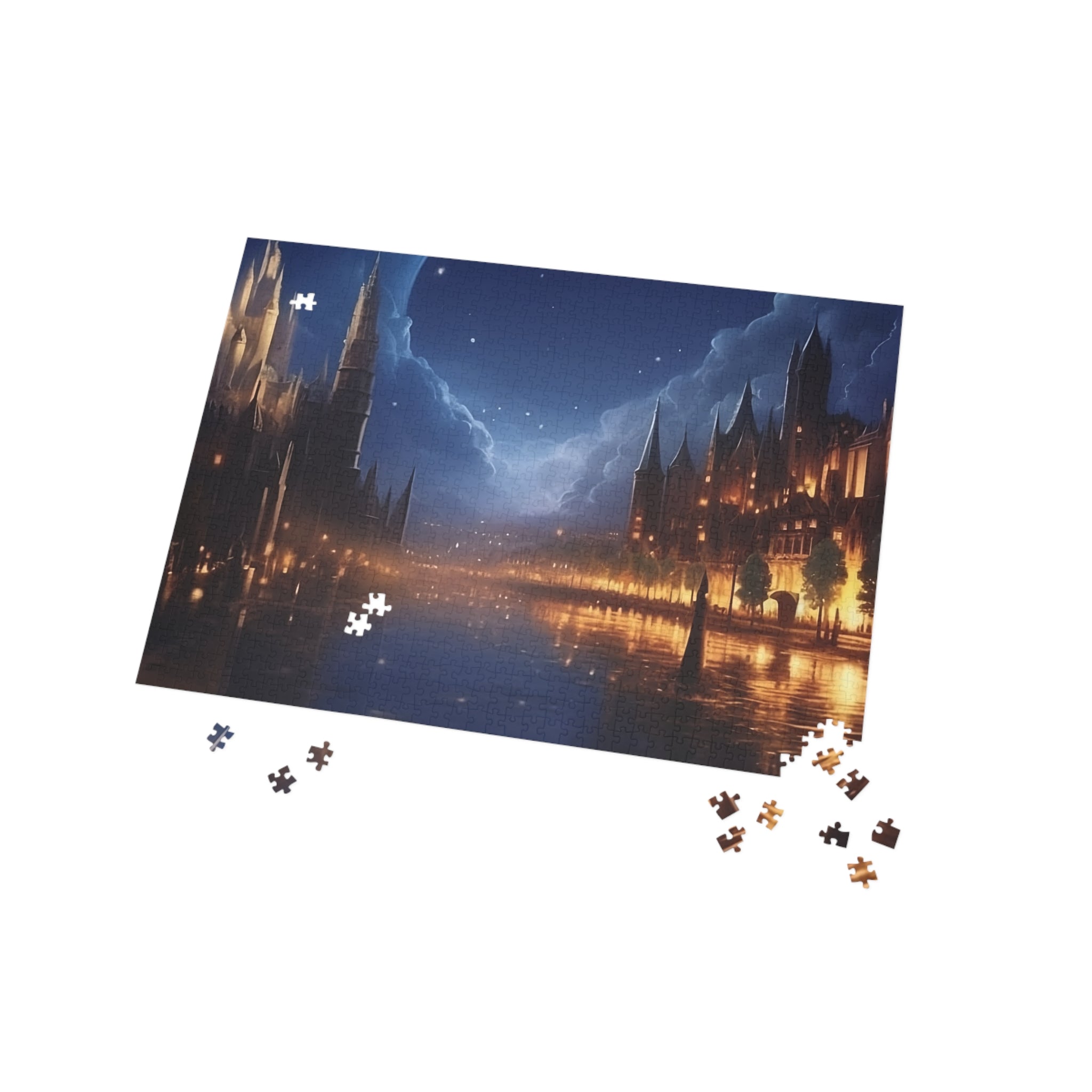 Moonlit Castle City Jigsaw Puzzle Enchanted Night Fantasy Puzzle for Adults & Cozy Gift Idea