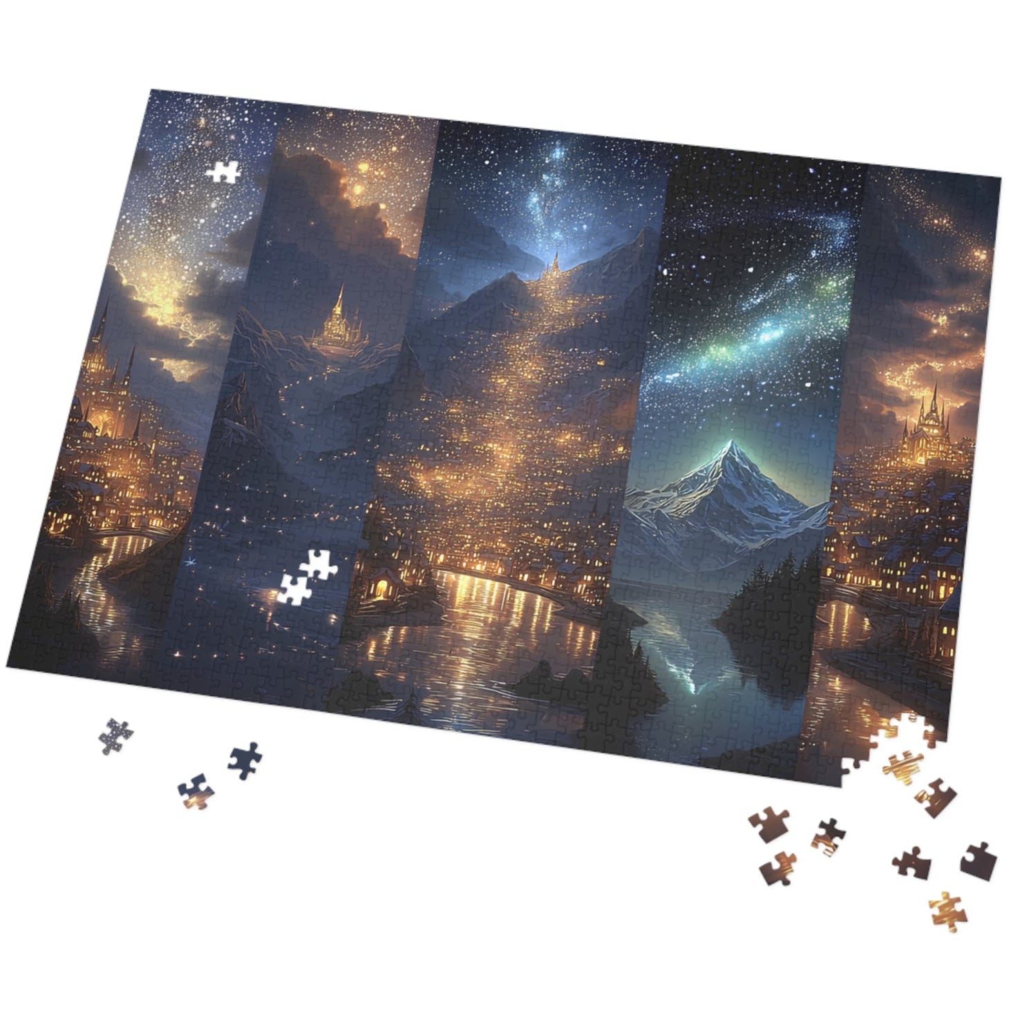 whimsical night sky jigsaw puzzle artwork, Velaris City jigsaw puzzle for ACOTAR fans
