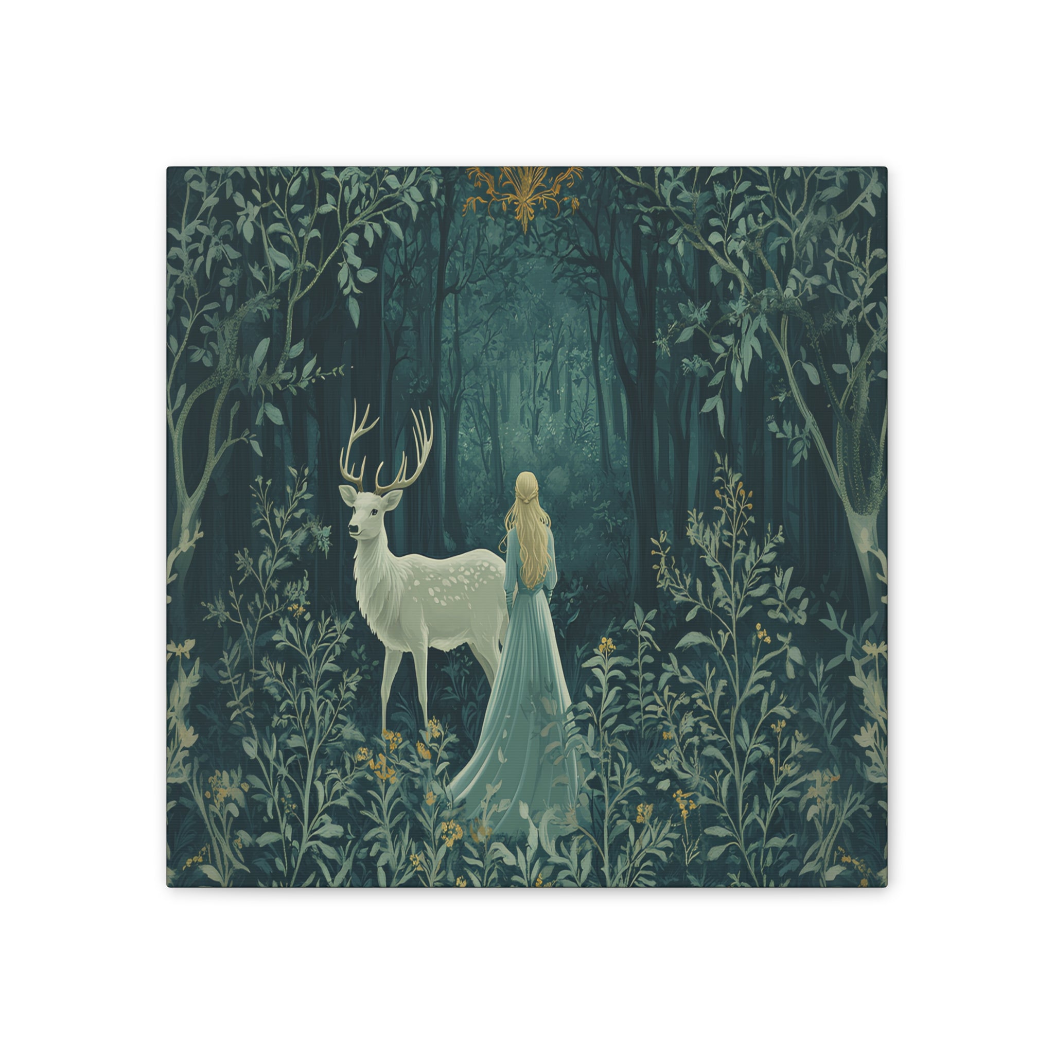Enchanted Forest Stag & Maiden Canvas Wall Art Mystical Woodland Nature Lover Home Décor