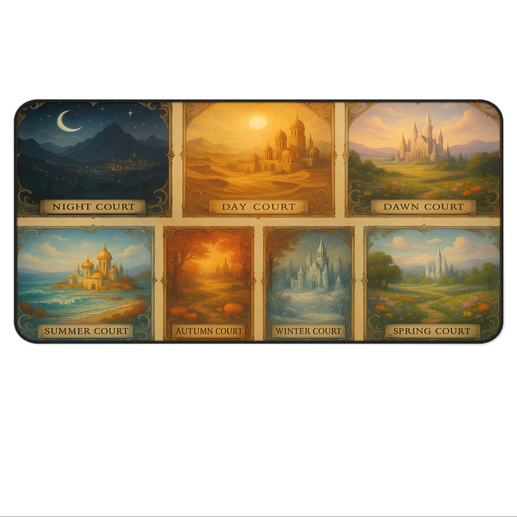 spring court floral landscape mouse pad for readers, seven courts fantasy gaming desk mat bookish decor