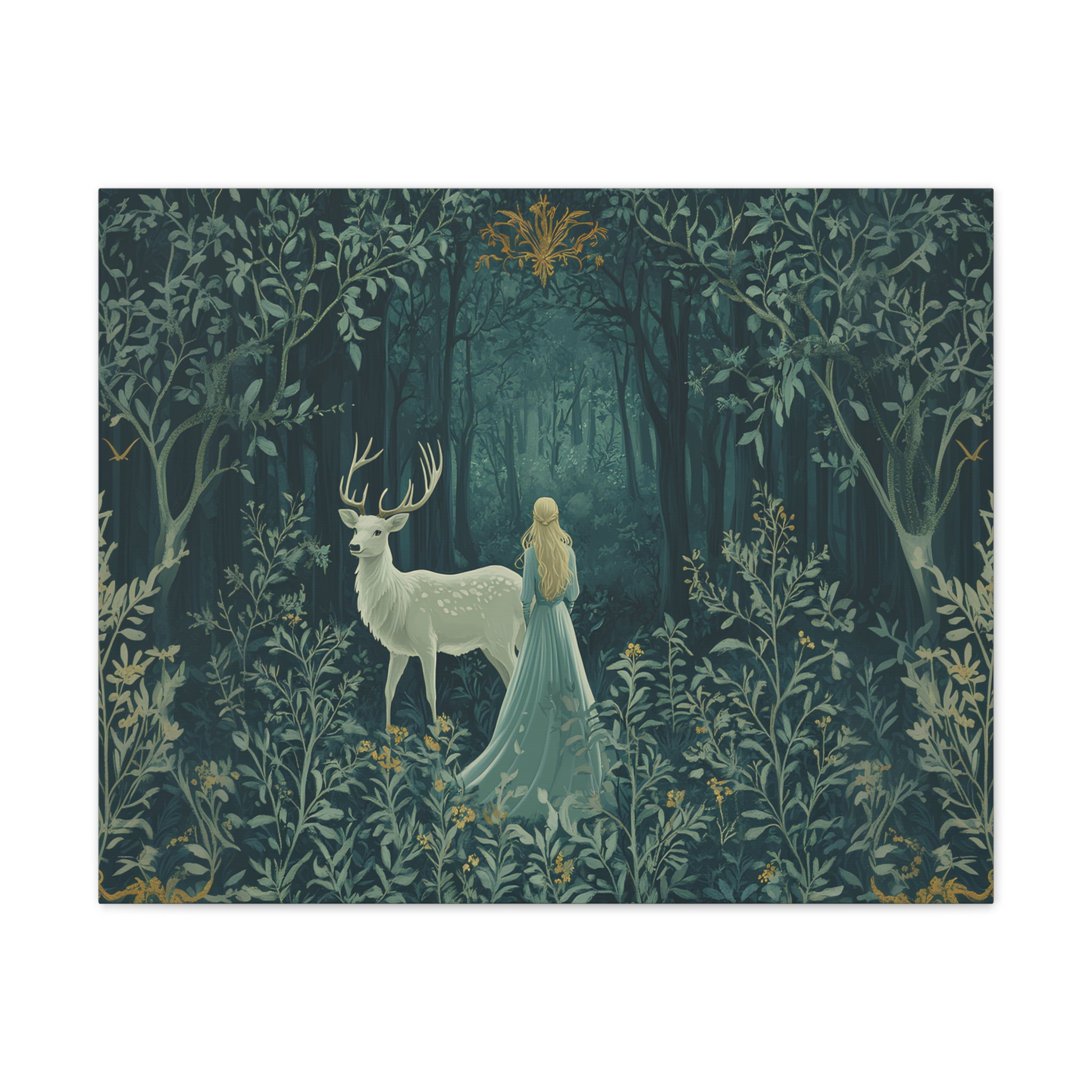 Enchanted Forest Stag & Maiden Canvas Wall Art Mystical Woodland Nature Lover Home Décor