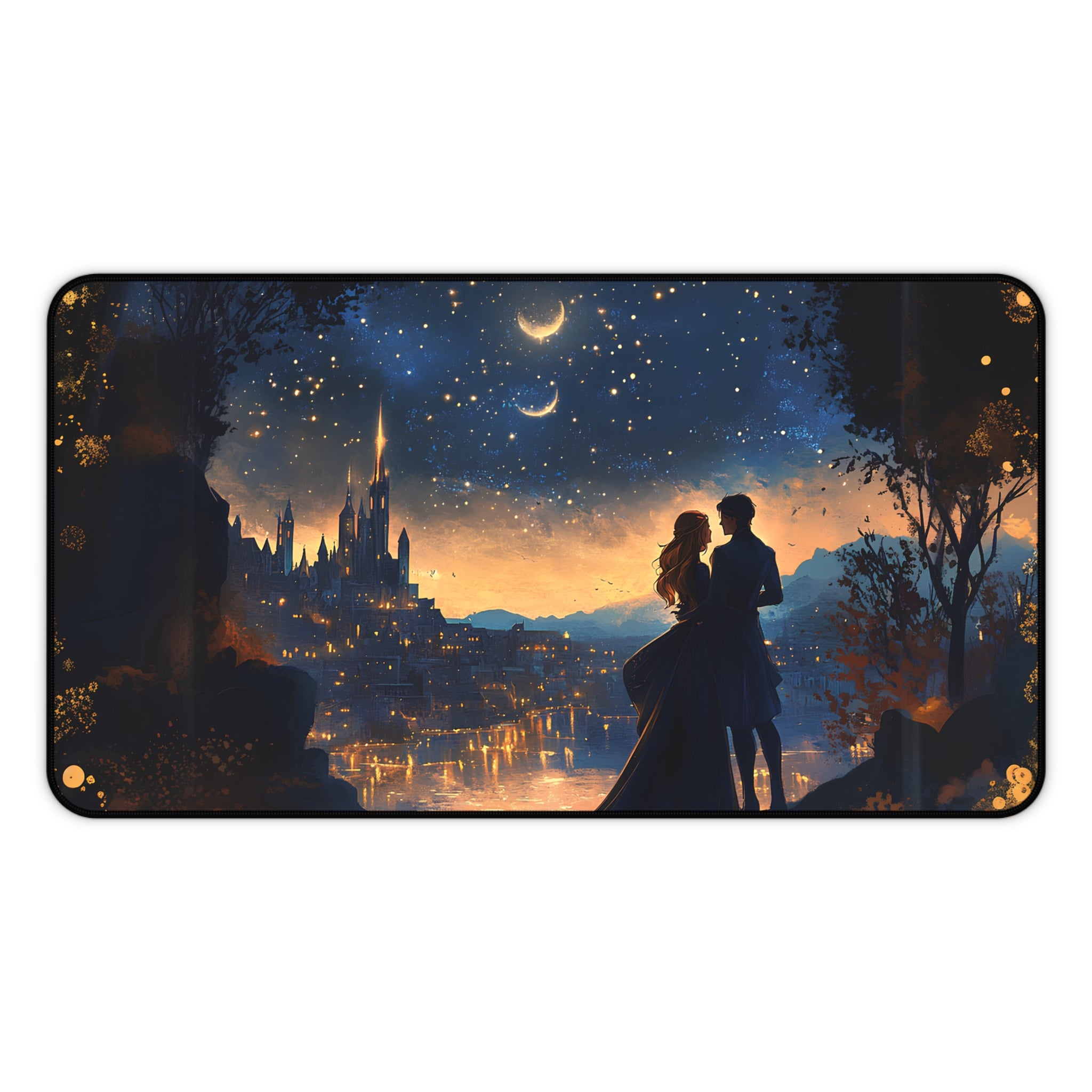 Oversized gaming mouse pad with starry night fantasy artwork