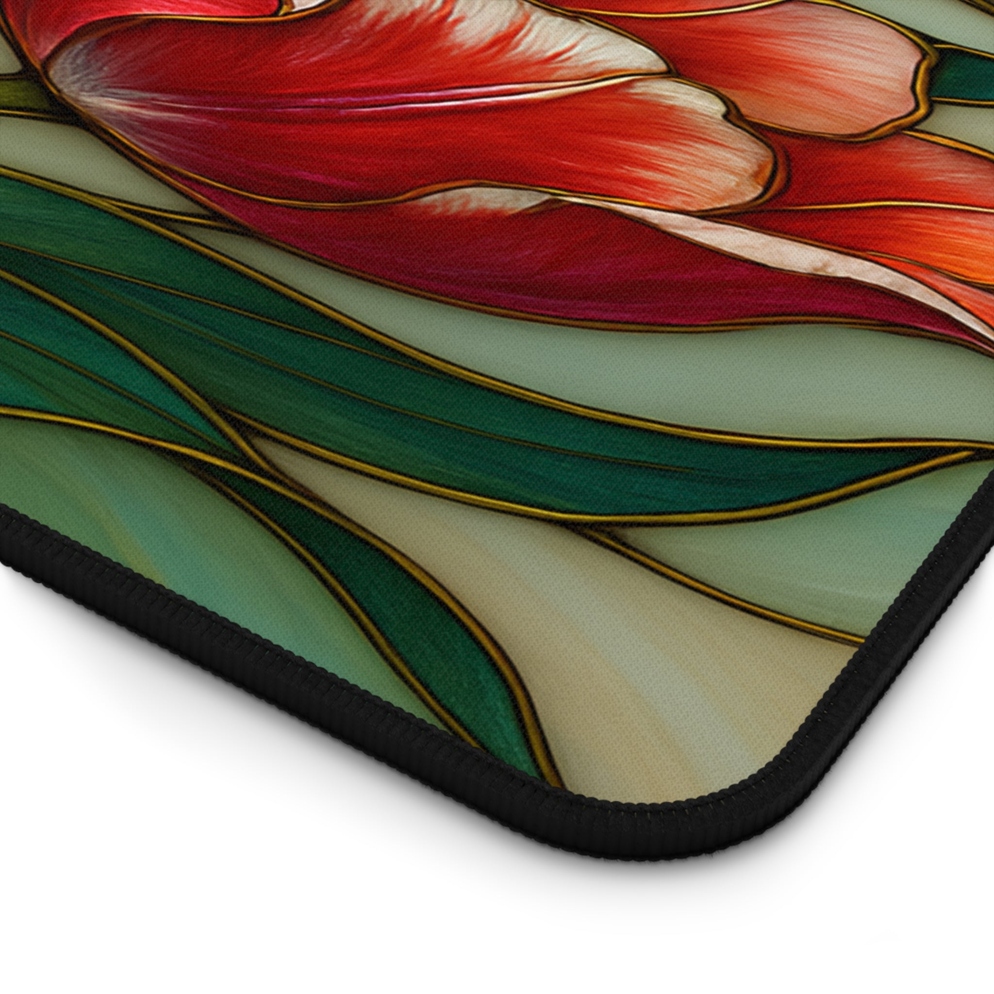 Wildflower Desk Mat Mousepad | Faux Stained Glass Tulip Floral Office Decor, Large Gaming Mouse Pad