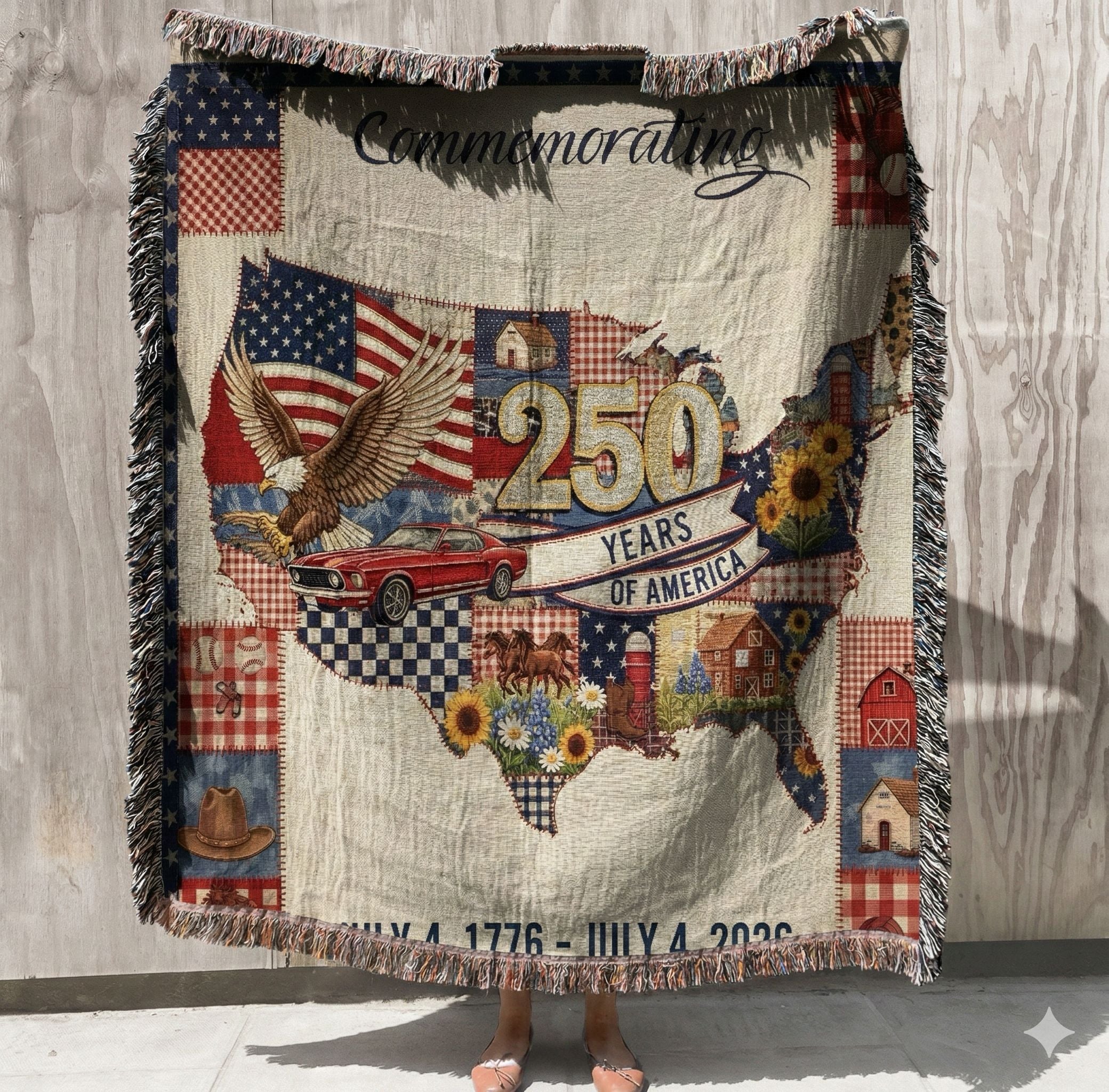 USA 250th Anniversary Heirloom Throw - Commemorative 1776-2026 Map Woven Blanket