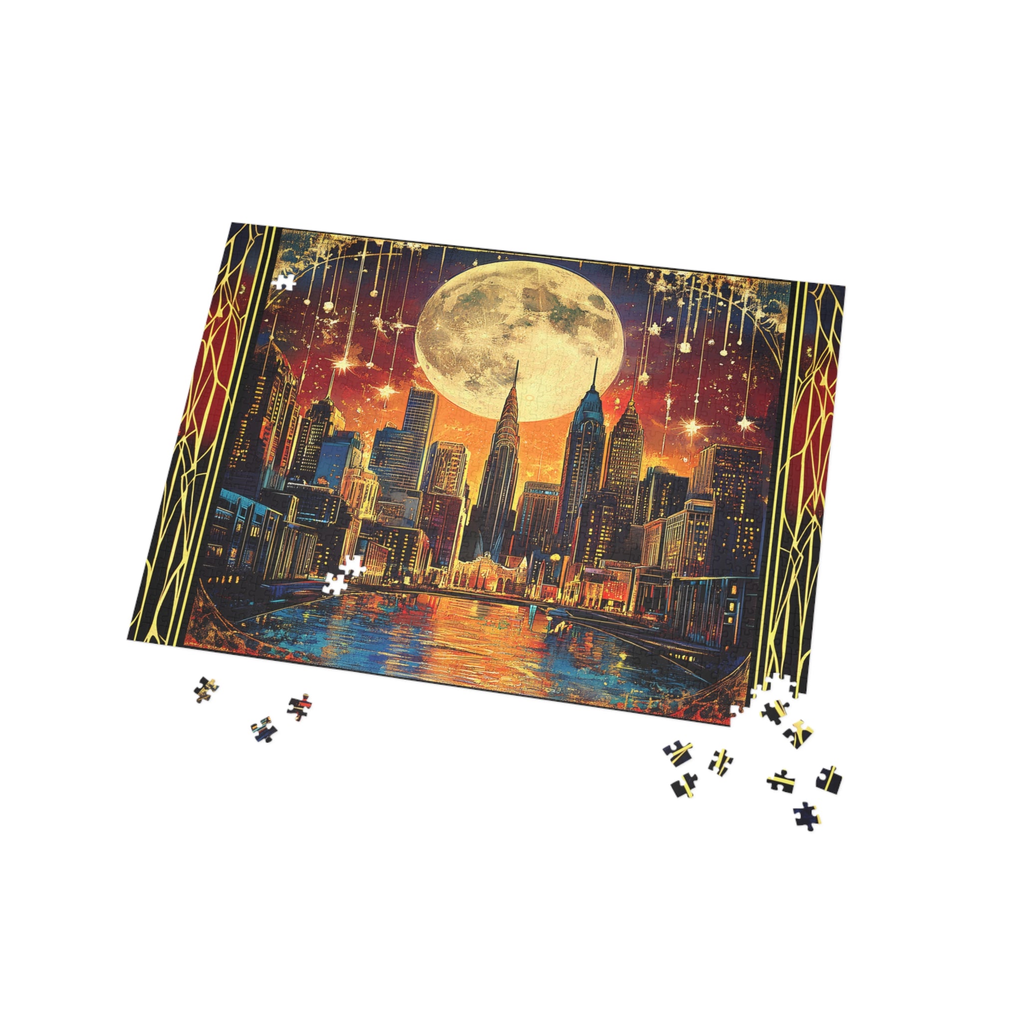 Midnight City Skyline Jigsaw Puzzle – Art Deco New York Puzzle Gift for Adults, Moonlit Wall Decor