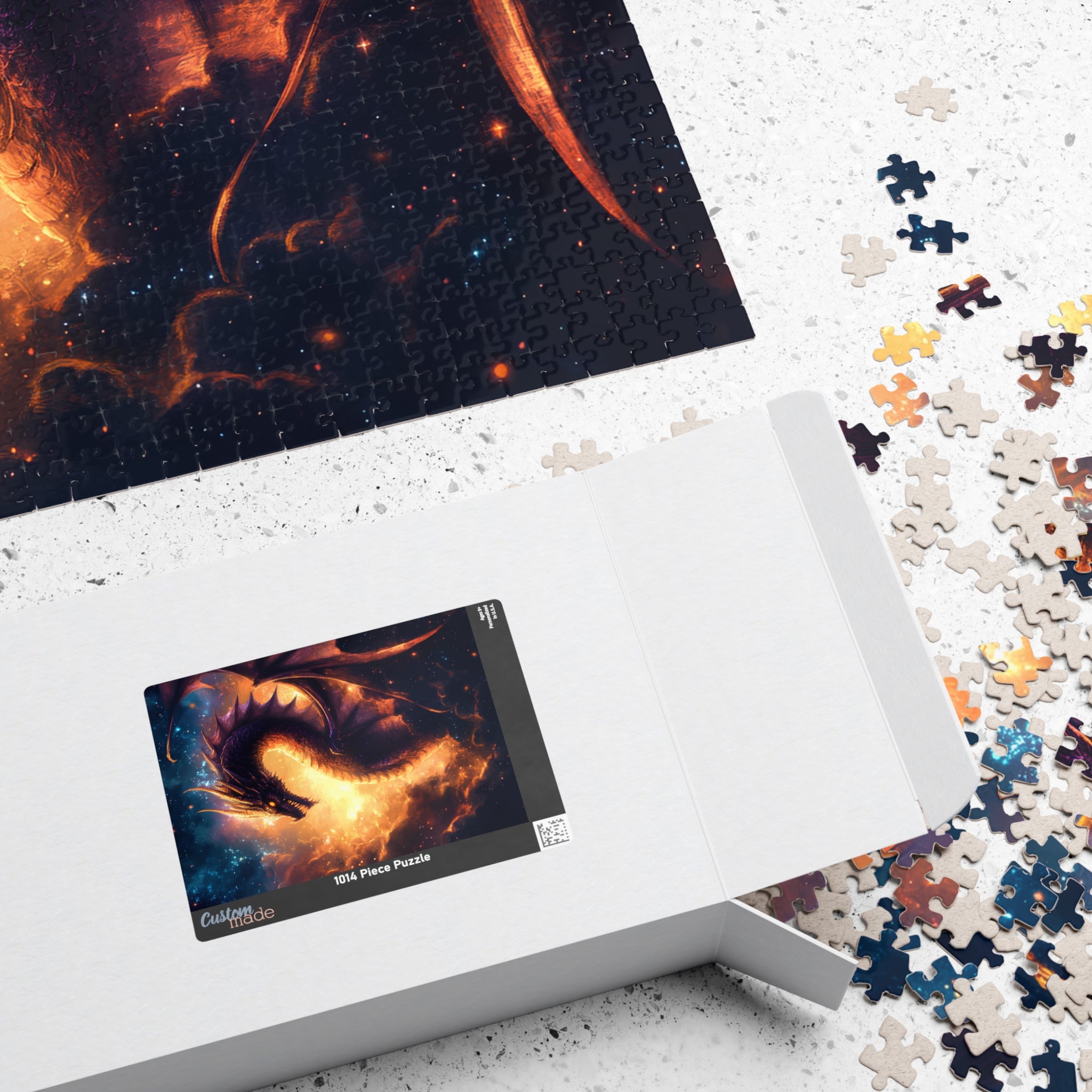 Fire Dragon Galaxy Puzzle Mystical Fantasy Jigsaw for Adults, Space Dragoncore Art Gift, Bookish Decor