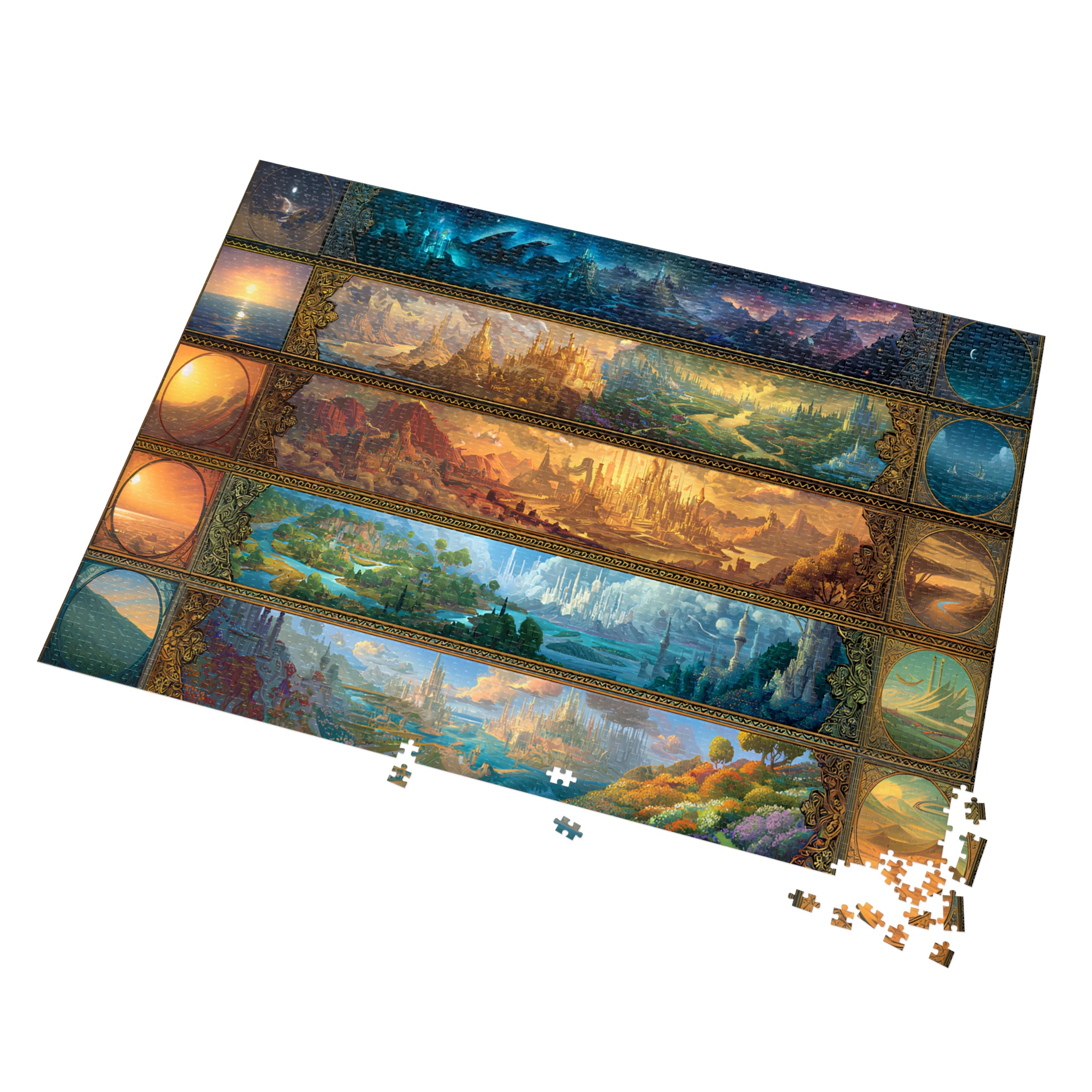Fantasy Realms Puzzle 7 Court Elemental Jigsaw with Castles, Whimsical Magical Gift for Book Lovers