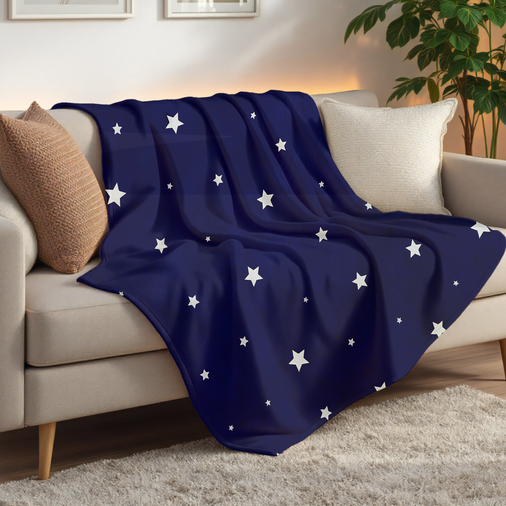 Starry Night Sky Microfiber Blanket | Cozy Navy Celestial Throw for Bedroom or Reading Nook