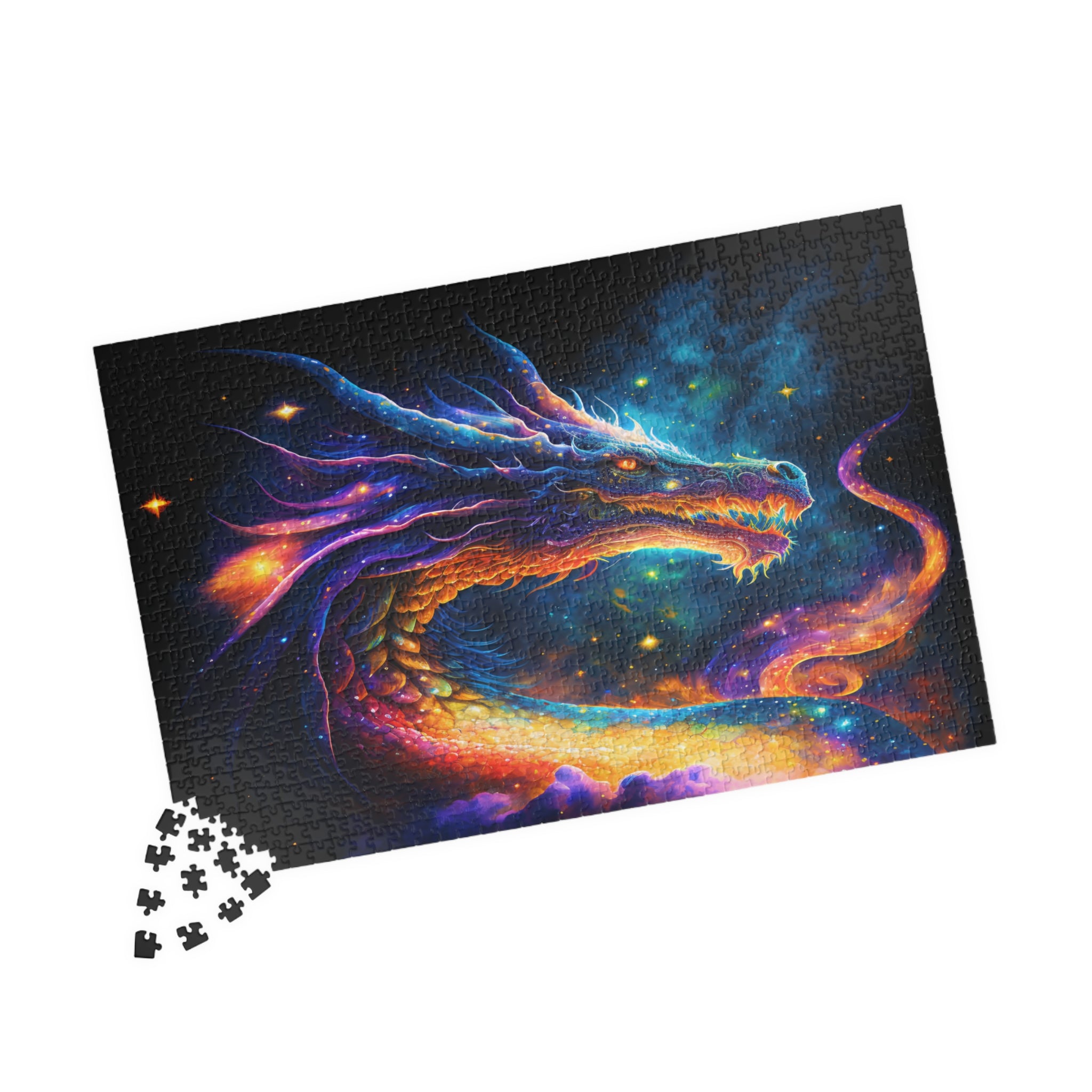 Cosmic Dragon Jigsaw Puzzle Vibrant Galaxy Fantasy Art for Adults, Mystical Dragon Lover Gift