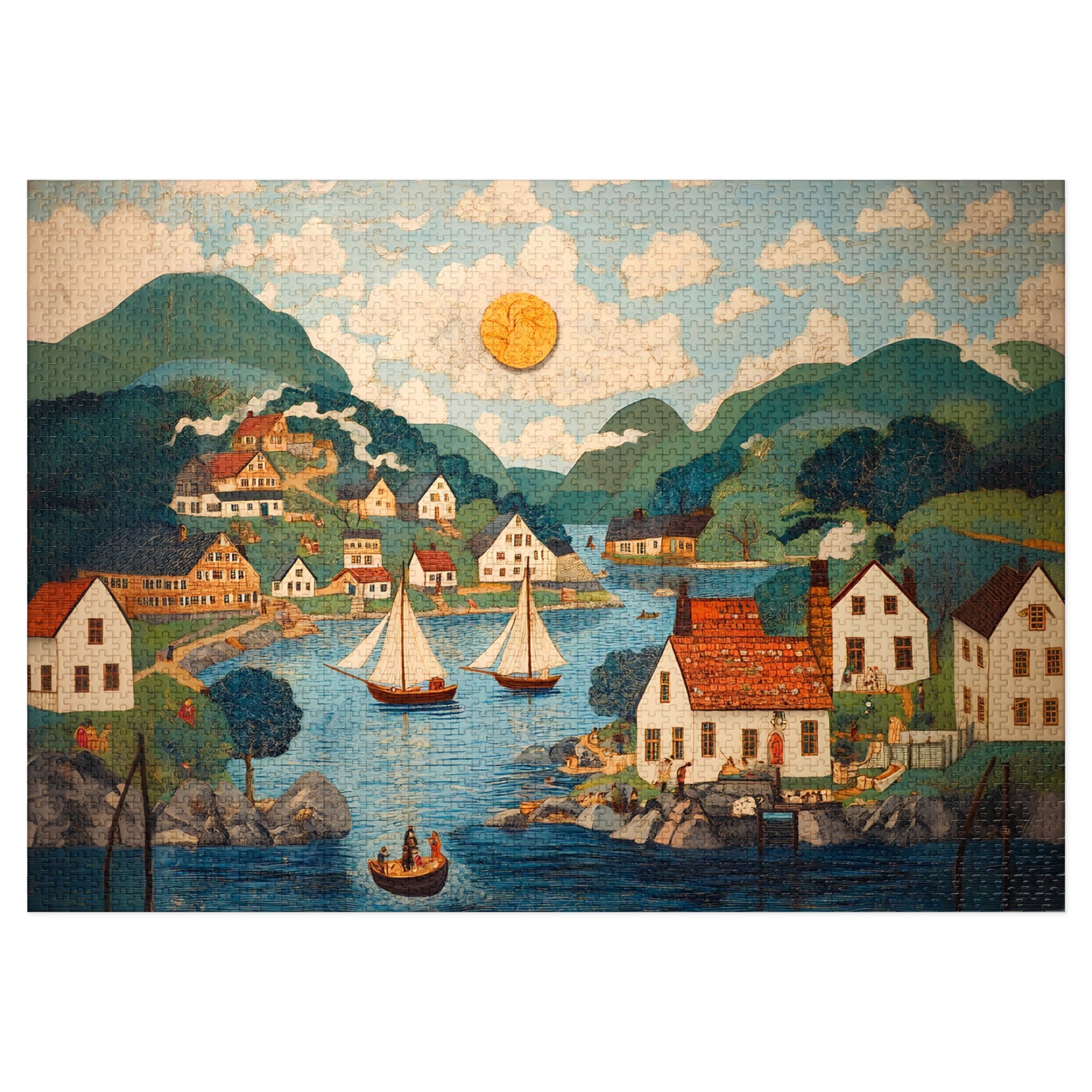 Norwegian Folk Art Puzzle | Nordic Village Jigsaw in William Morris Style | Cozy Scenic Gift for Her or Mom