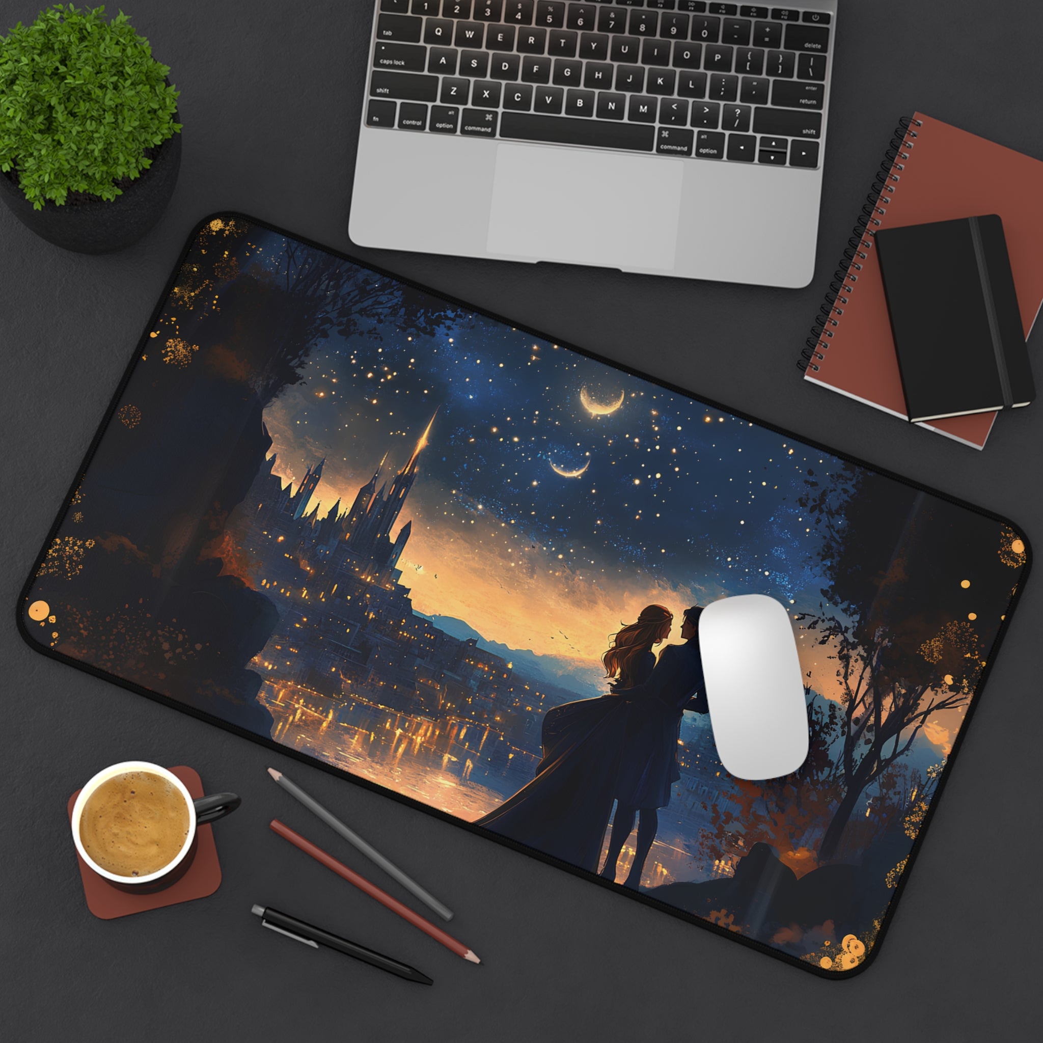 Starlit skyline desk mat gift for book lovers and gamers
