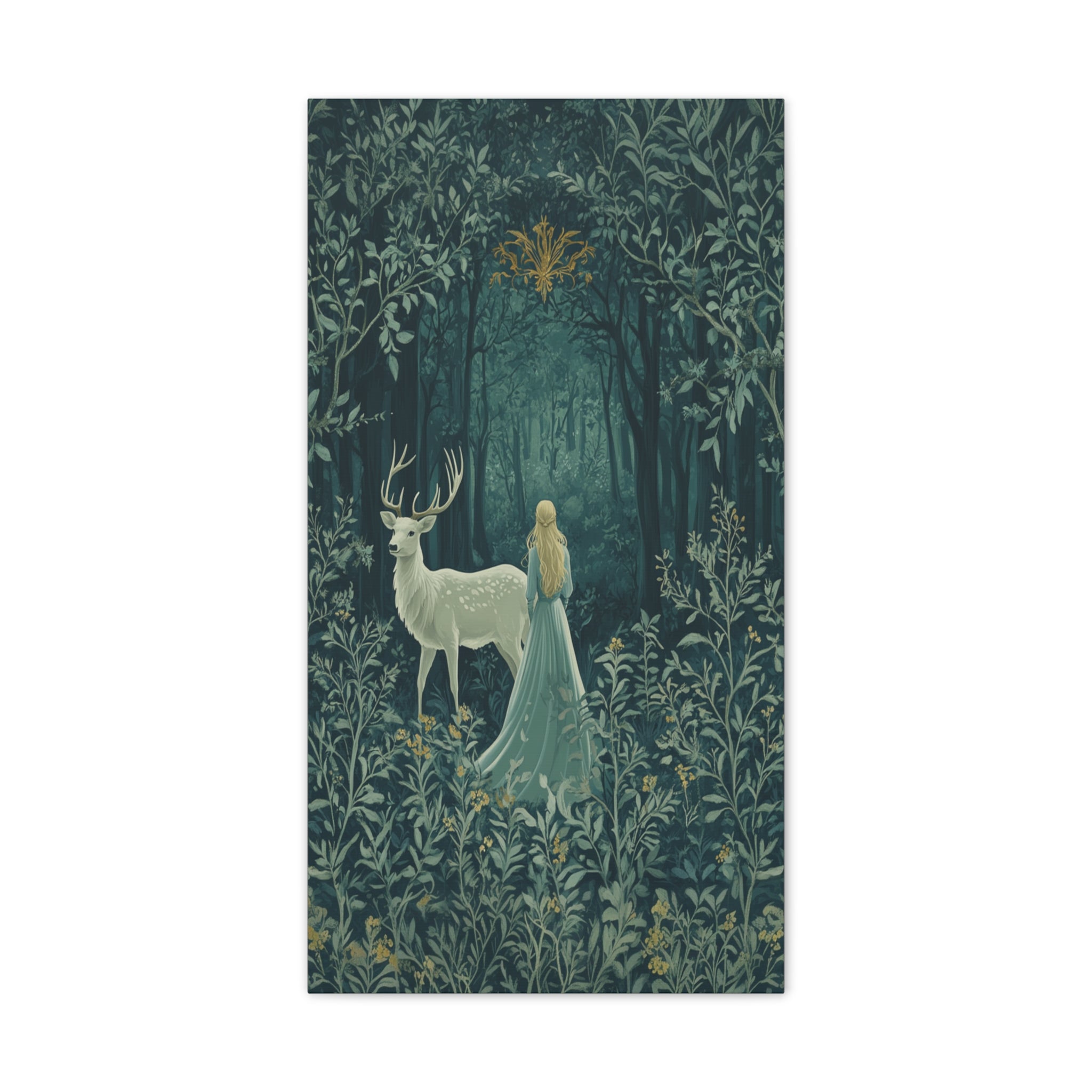 Enchanted Forest Stag & Maiden Canvas Wall Art Mystical Woodland Nature Lover Home Décor