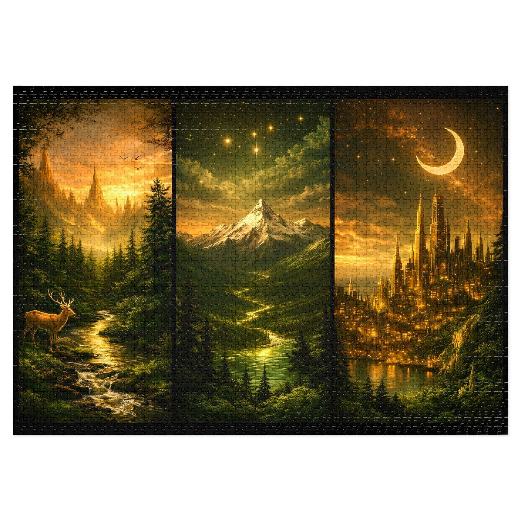 fantasy jigsaw puzzle for adults, fantasy landscape jigsaw puzzle, magical world puzzle for adults, cozy puzzle for adults, relaxing fantasy puzzle