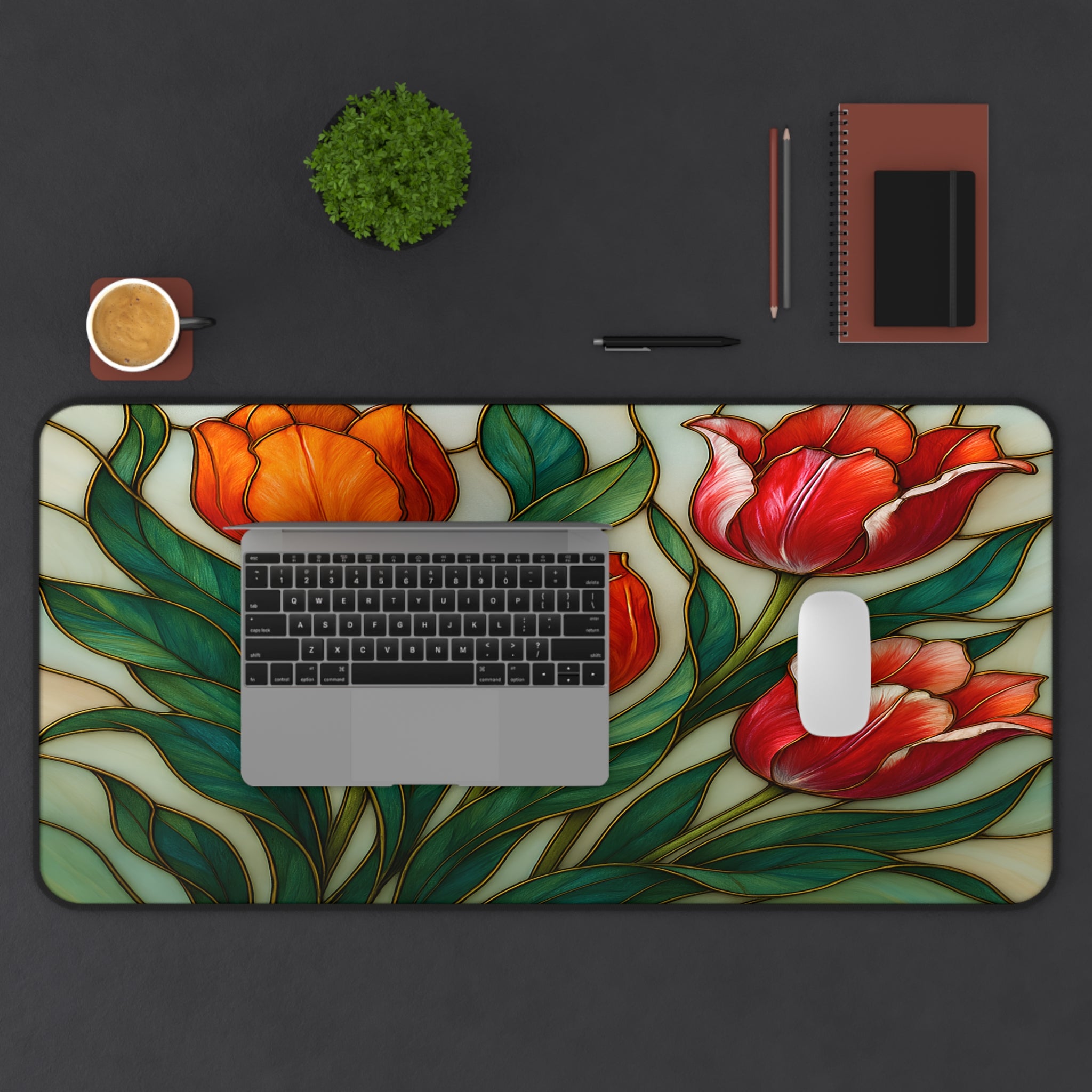 large neoprene mouse pad with flowers, artistic floral desk protector mat
