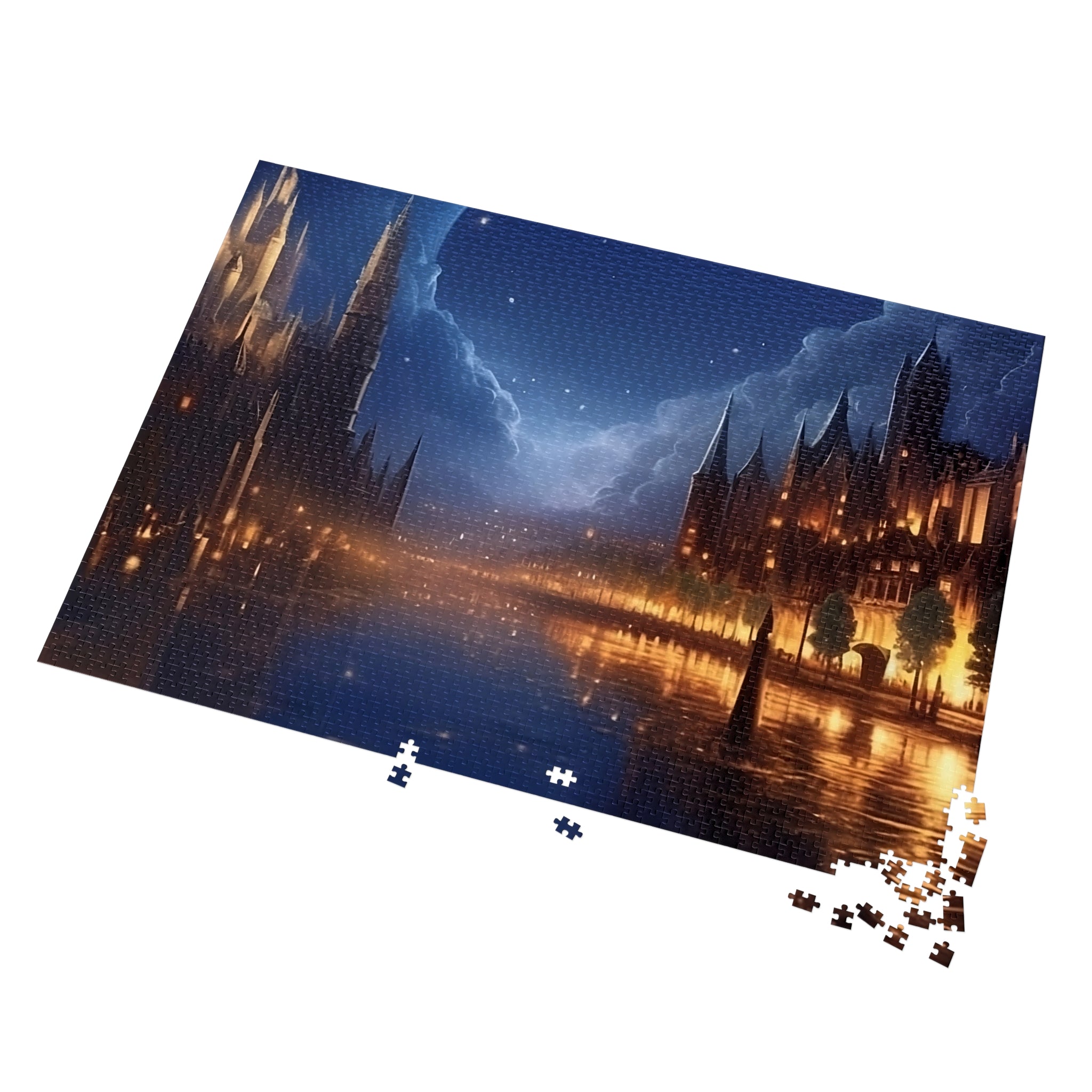 Moonlit Castle City Jigsaw Puzzle Enchanted Night Fantasy Puzzle for Adults & Cozy Gift Idea