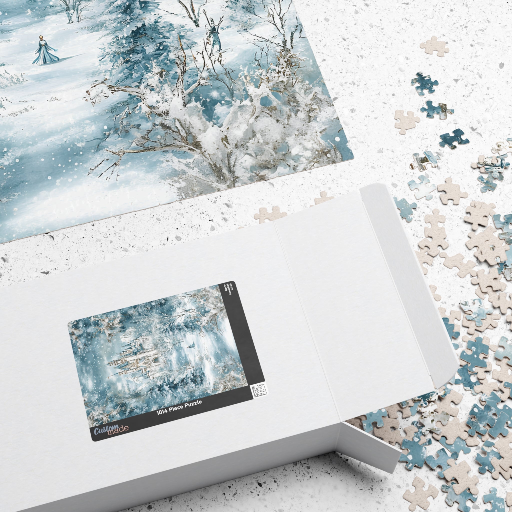 Winter Castle Puzzle – Snowy Fairytale Forest Jigsaw, Fantasy Art Gift for Adults