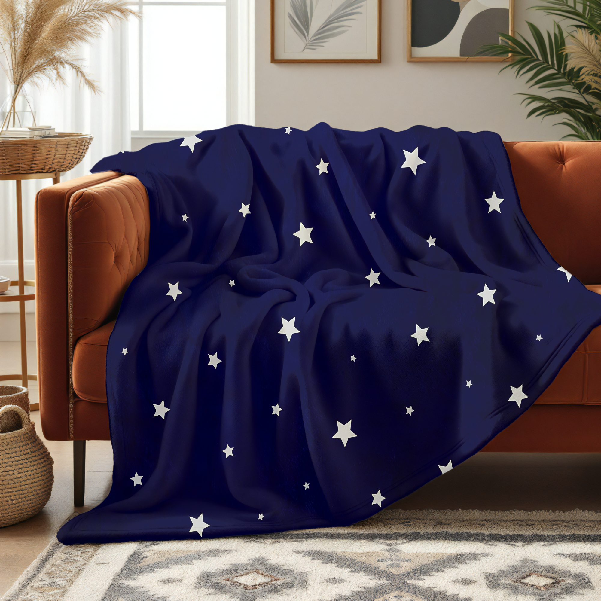 Starry Night Sky Microfiber Blanket | Cozy Navy Celestial Throw for Bedroom or Reading Nook