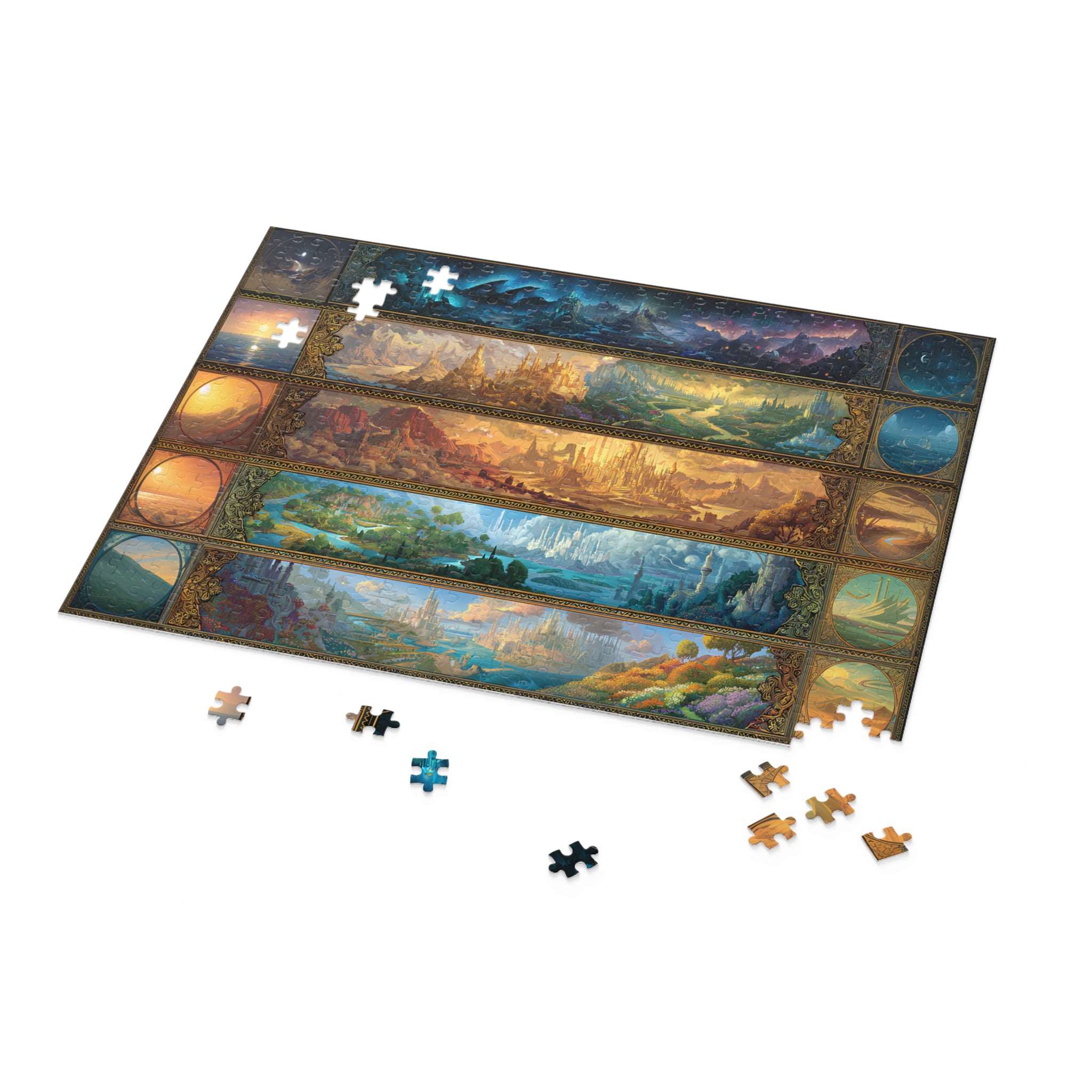 Fantasy Realms Puzzle 7 Court Elemental Jigsaw with Castles, Whimsical Magical Gift for Book Lovers