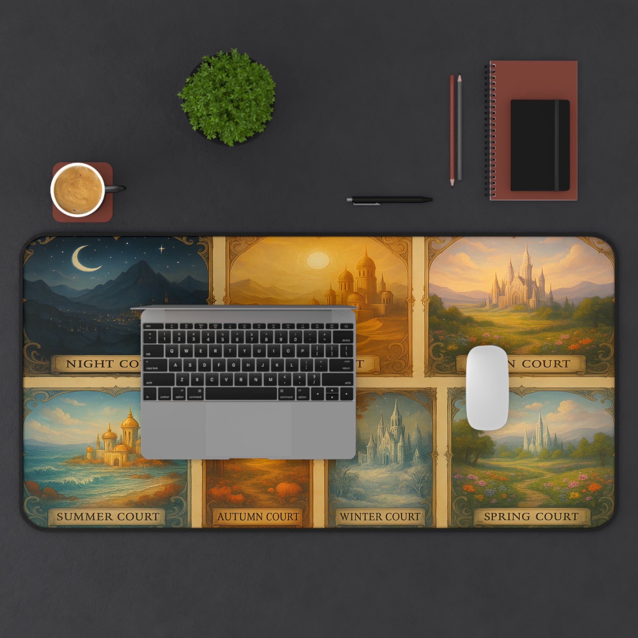 spring court blooming meadow fantasy fandom mouse pad, large seven courts fantasy desk mat for cozy setups