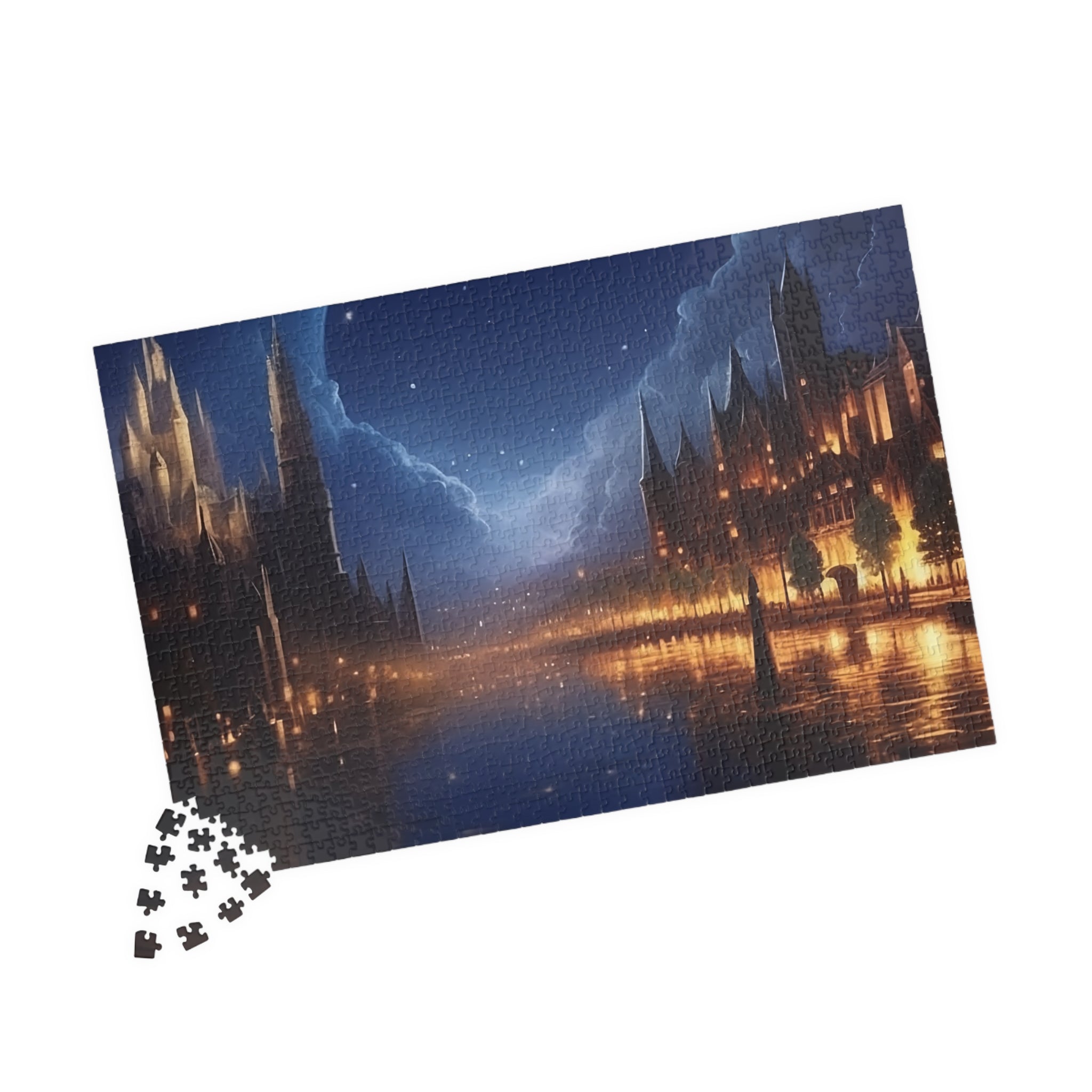Moonlit Castle City Jigsaw Puzzle Enchanted Night Fantasy Puzzle for Adults & Cozy Gift Idea