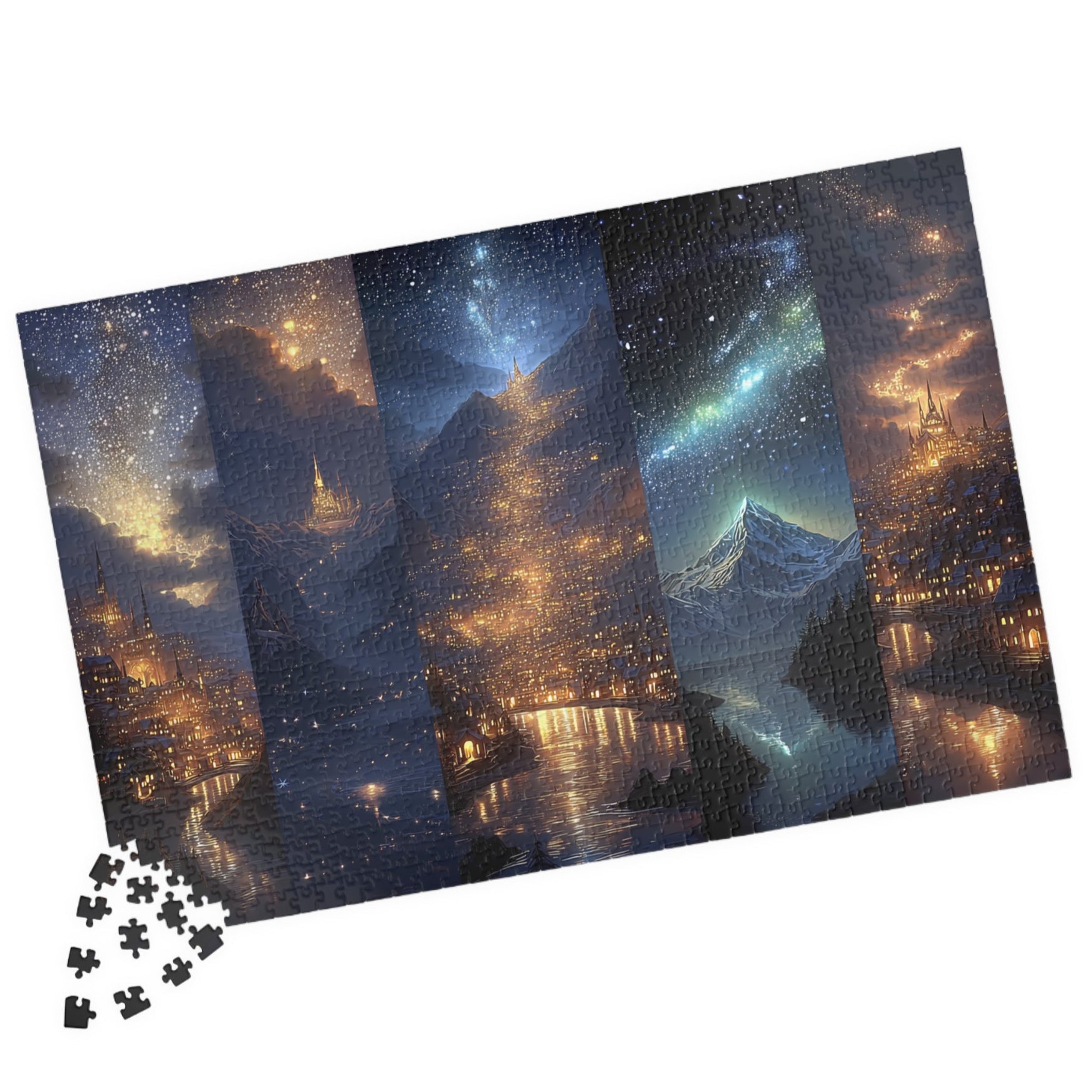 ACOTAR inspired City of Starlight fantasy puzzle, dreamy celestial cityscape puzzle for adults