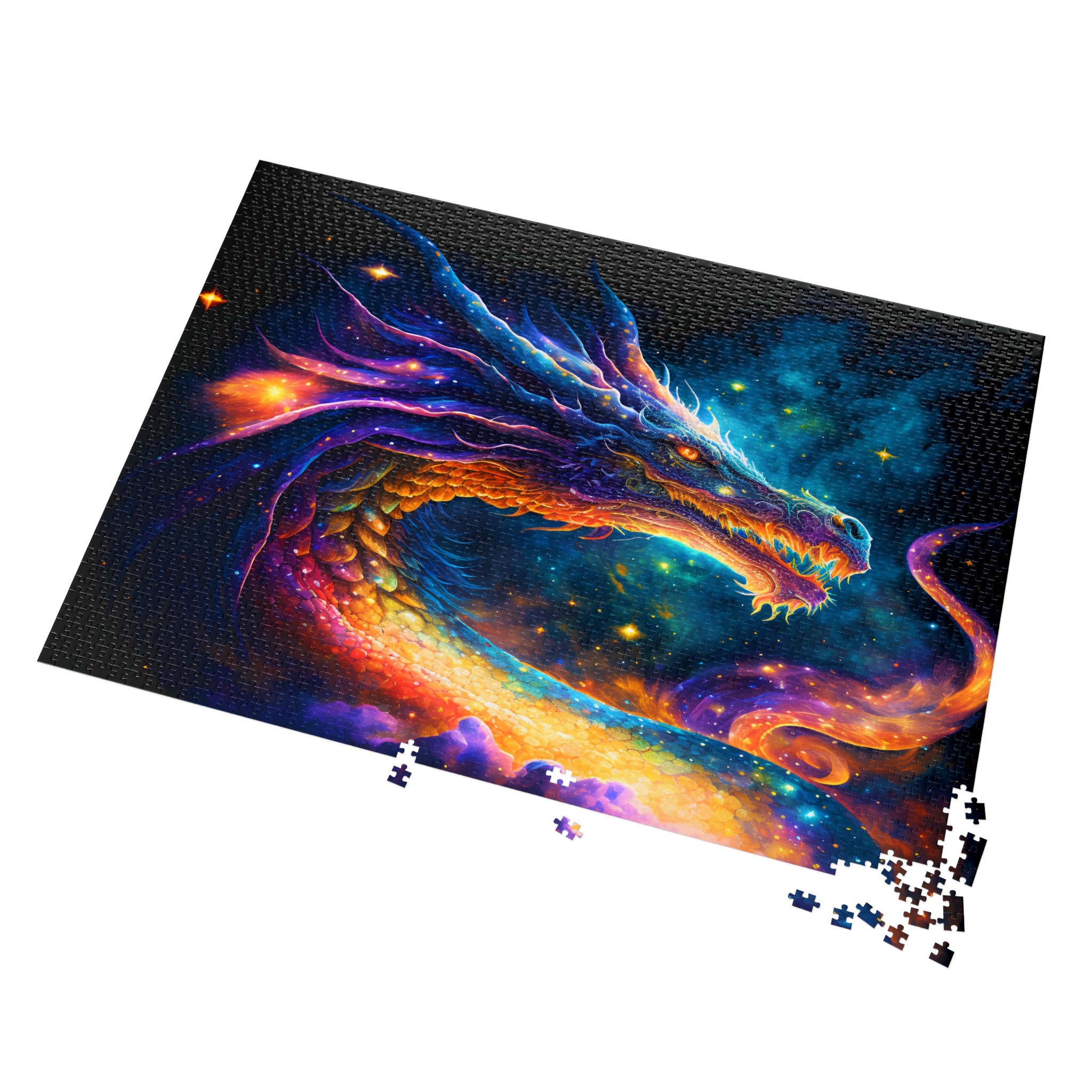 Cosmic Dragon Jigsaw Puzzle Vibrant Galaxy Fantasy Art for Adults, Mystical Dragon Lover Gift