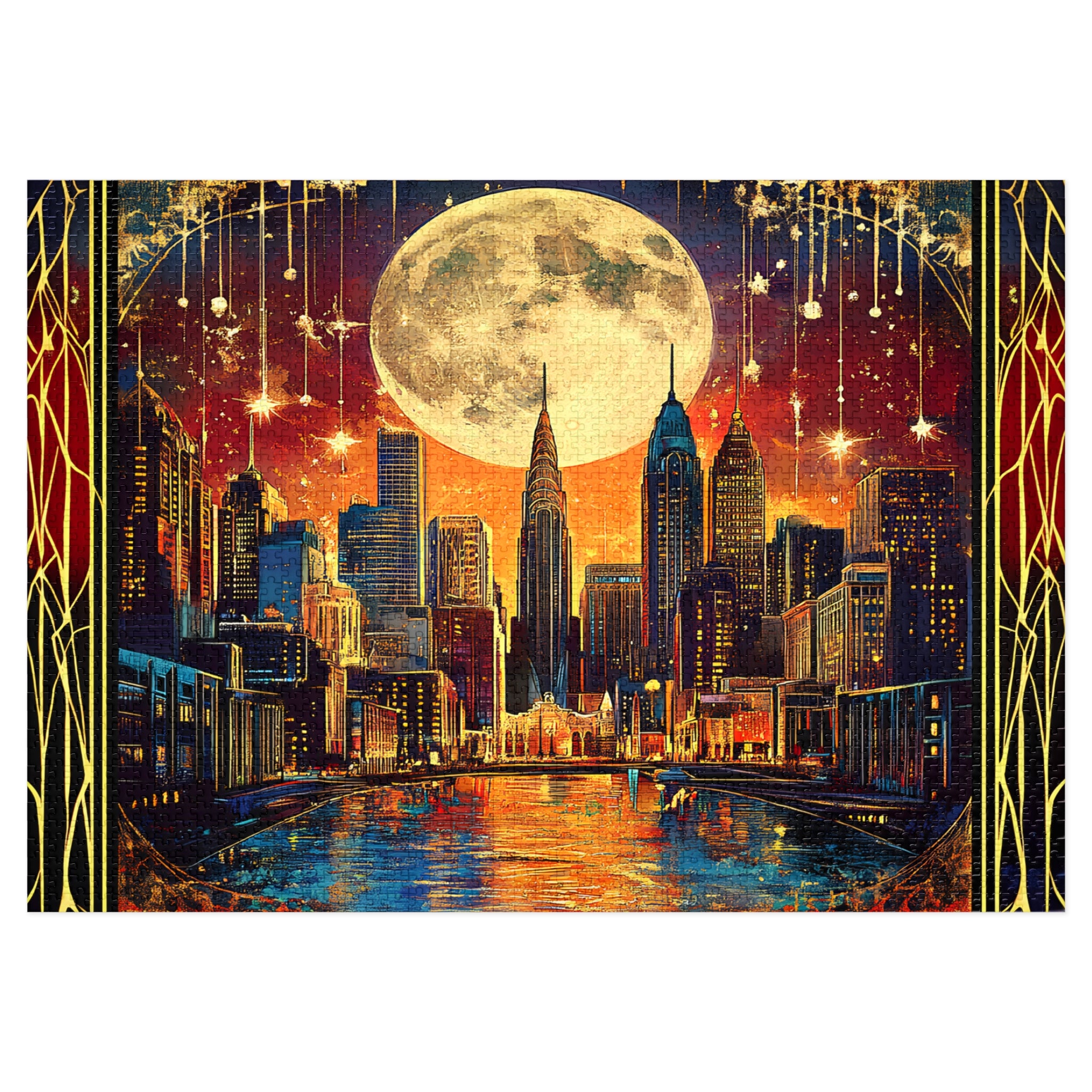 Midnight City Skyline Jigsaw Puzzle – Art Deco New York Puzzle Gift for Adults, Moonlit Wall Decor