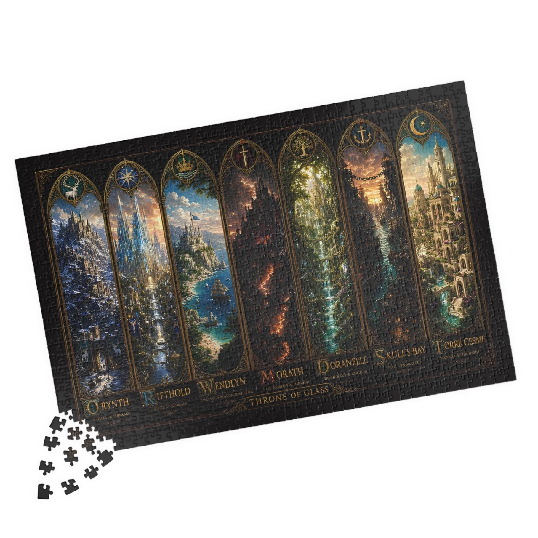 Throne of Glass Fantasy Cities Puzzle | Cozy Bookish Decor Gift for Readers