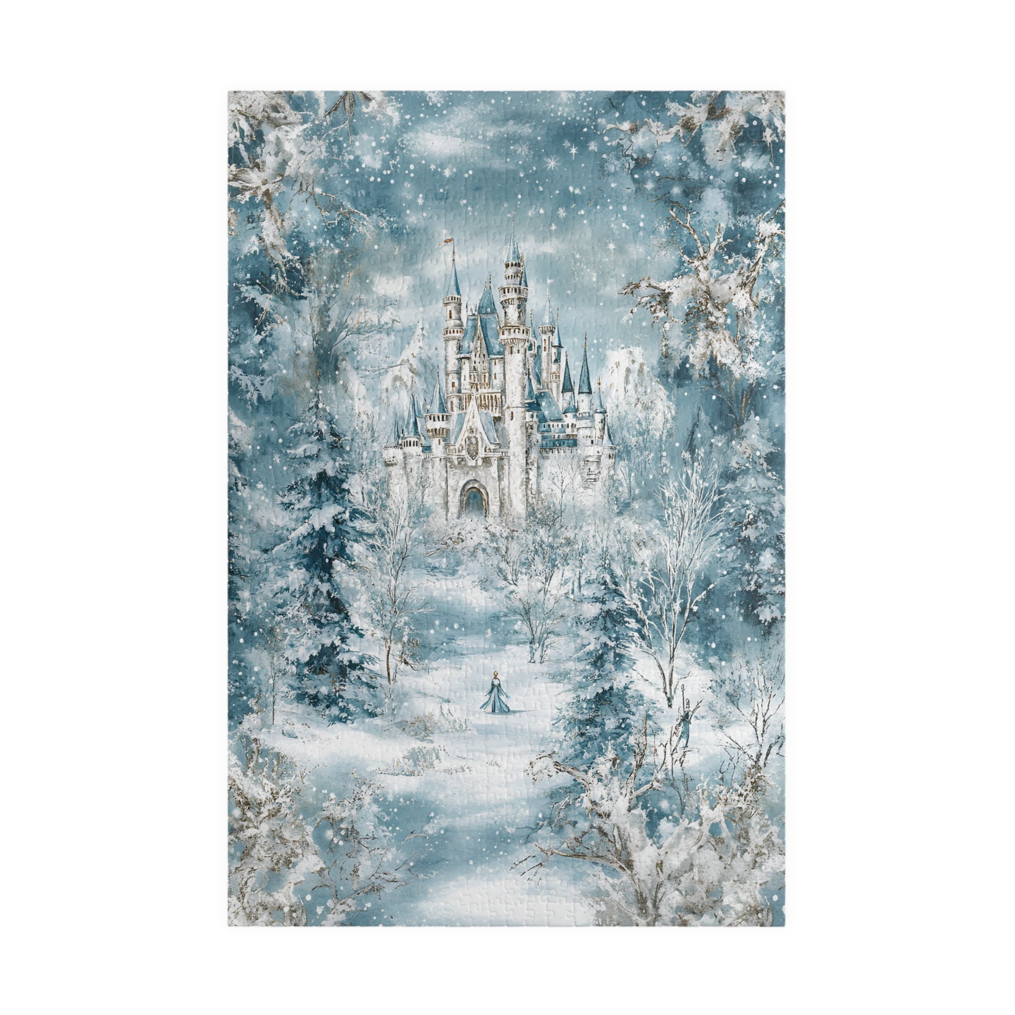 Winter Castle Puzzle – Snowy Fairytale Forest Jigsaw, Fantasy Art Gift for Adults