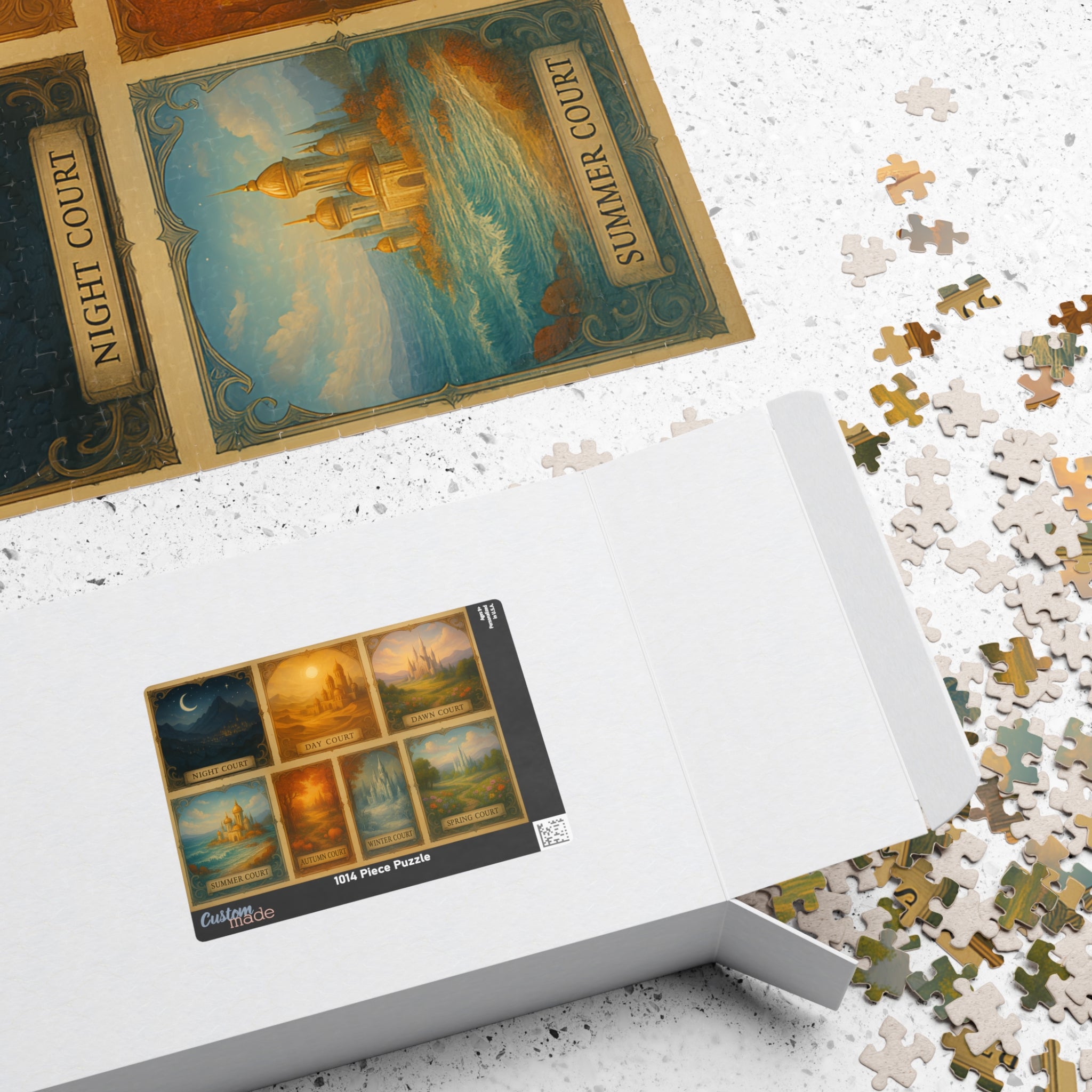 Fantasy Seasonal Courts Jigsaw Puzzle – 7 Magical Realms with Castles, Mystical Puzzle Gift for Her