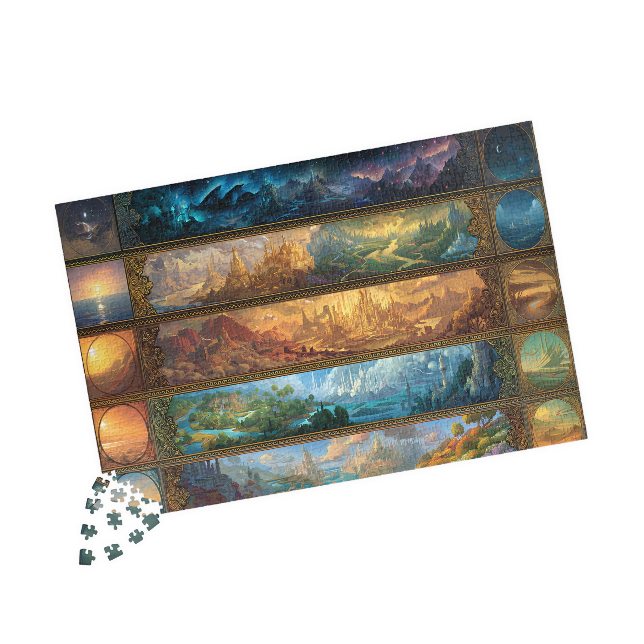 Fantasy Realms Puzzle 7 Court Elemental Jigsaw with Castles, Whimsical Magical Gift for Book Lovers