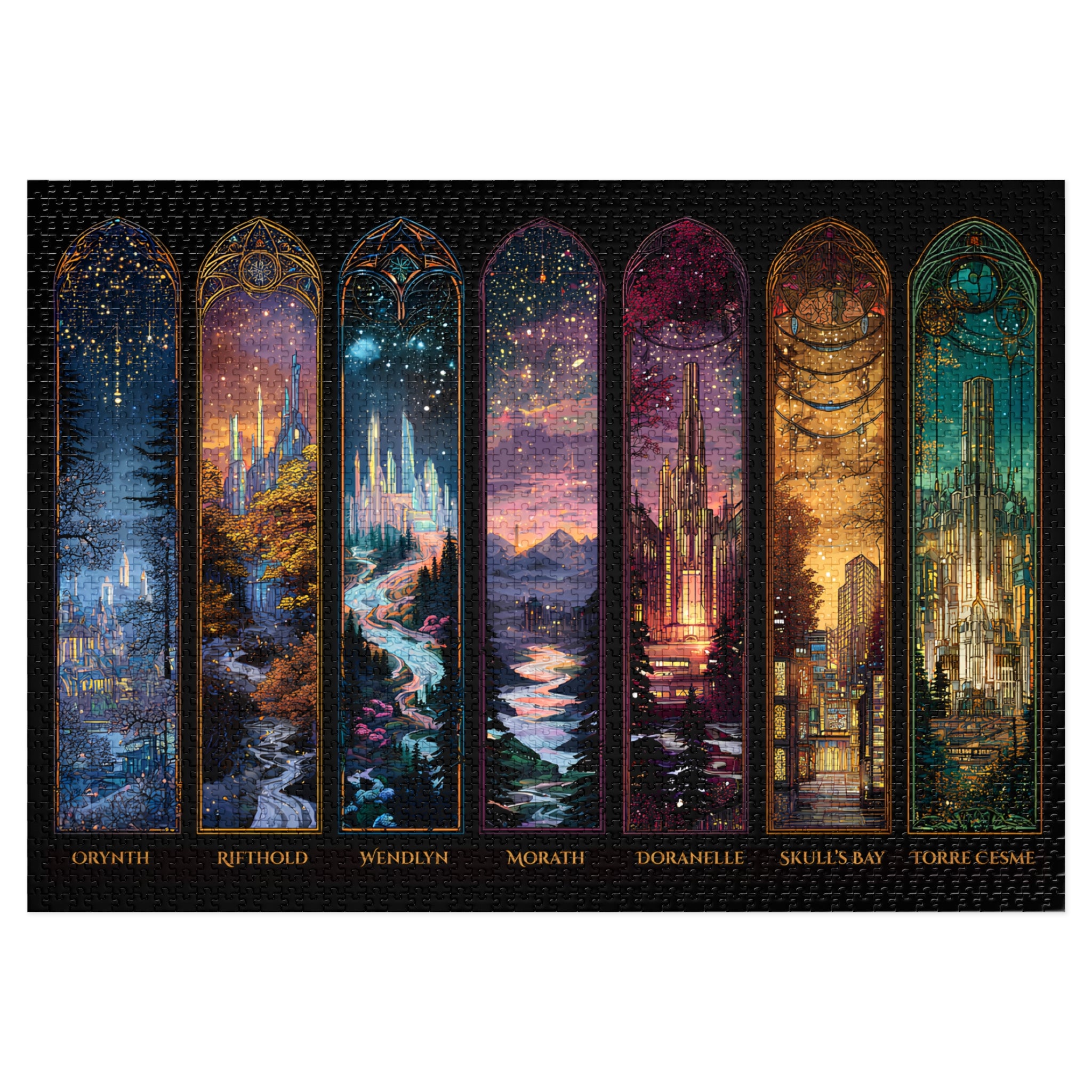 Magical fantasy city puzzle with reference print included,
Puzzle for adults featuring Throne of Glass fantasy lands,