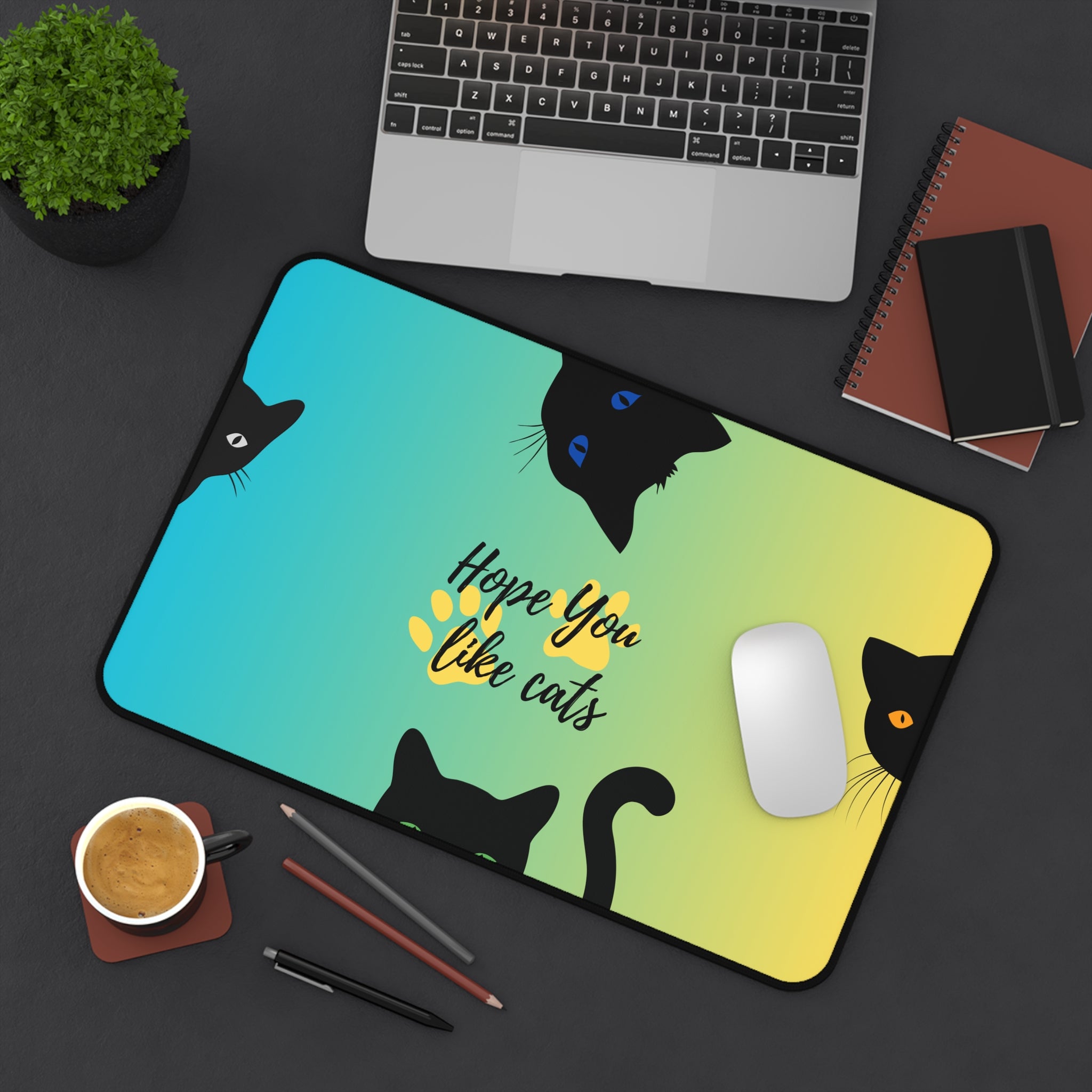 kawaii gradient desk mat for cat lovers and students