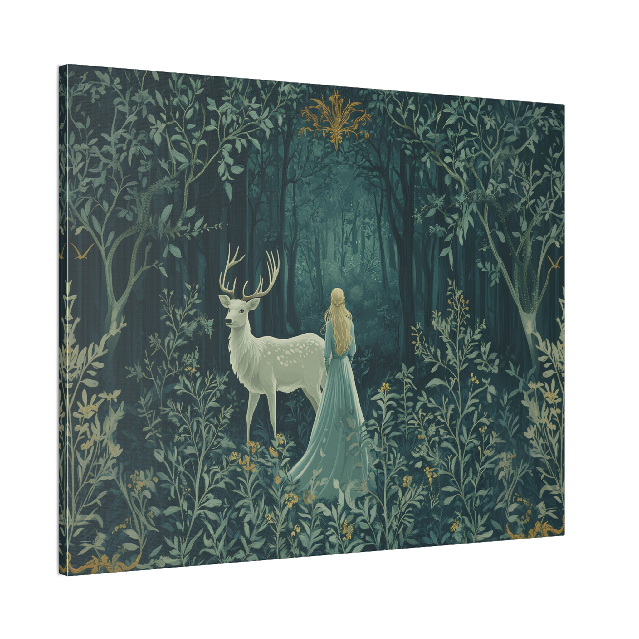 Enchanted Forest Stag & Maiden Canvas Wall Art Mystical Woodland Nature Lover Home Décor